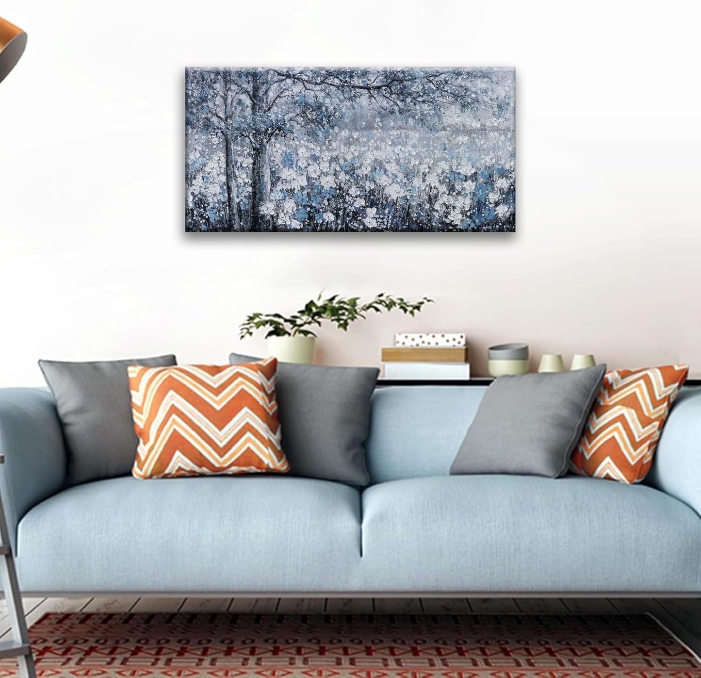 wall art canvas prints botanical wall art decor Blue And White Abstract Tree Flower Landscape dorm wall decor Artwork for Bedroom Home Office Dining Room Decoration 20''×40''
