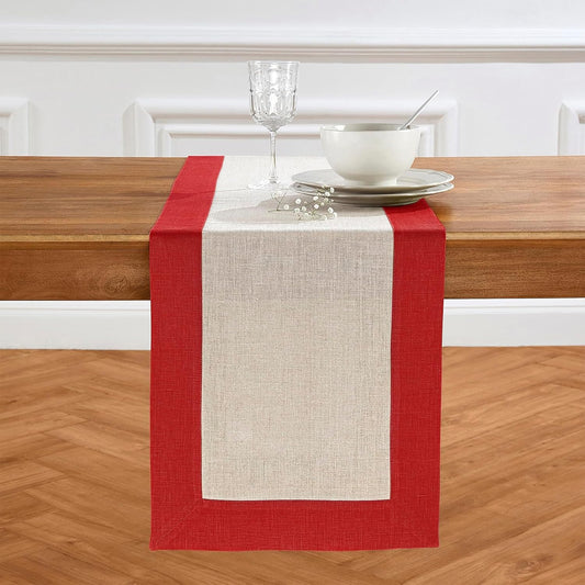Solino Home Linen Table Runner 90 Inches Long - Red and Natural 100% Pure Linen 14 x 90 Inch Table Runner for Dining, Fall, Autumn, Christmas, Holiday - Contempo