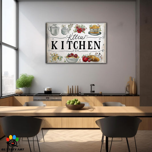 GUTTATY Kitchen Pictures Wall Decor, Farmhouse Wall Art Decor Colorful Vegetables and Flowers Painting for Dinning Room Restaurant Decor, Mother's Day Gift for Grandma Mom Hanging Artwork 32×48 Inch