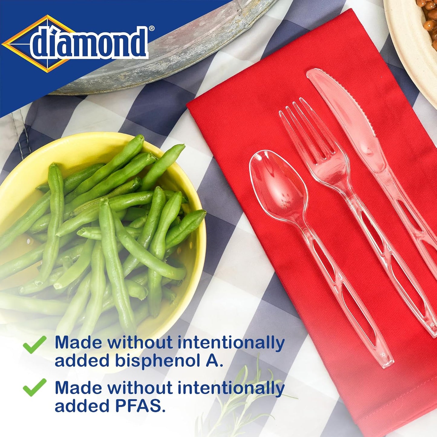 Diamond® Premium Clear Plastic Cutlery Set – 288 Count (144 Forks, 96 Spoons, 48 Knives), Disposable Full-Size Utensils, Party & Everyday Use