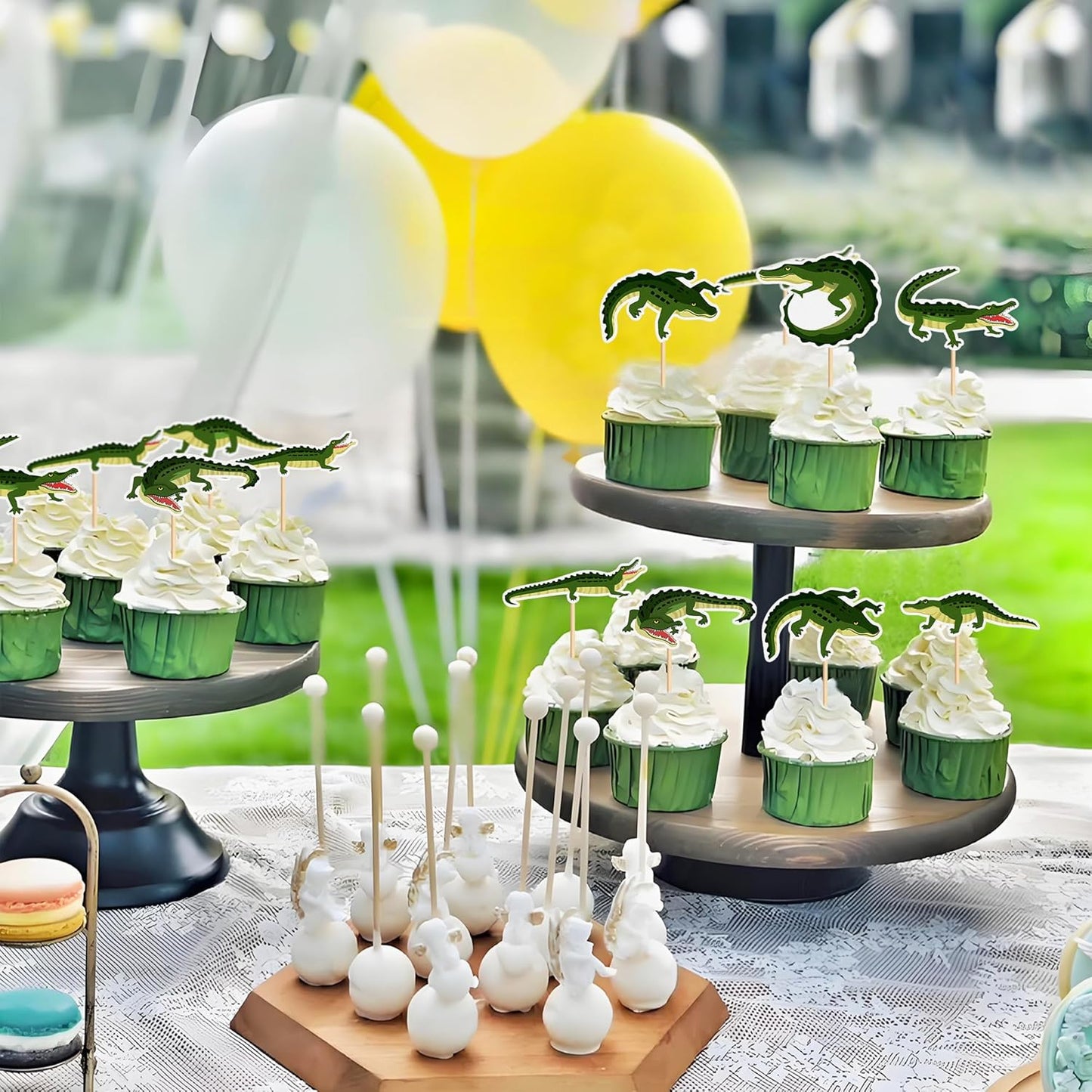 36Pcs Alligator Cupcake Toppers Crocodile Happy Birthday Cake Topper Reptile Animal Cupcake Toppers for Boy Man Jungle Safari Swamp Reptile Party Supplies