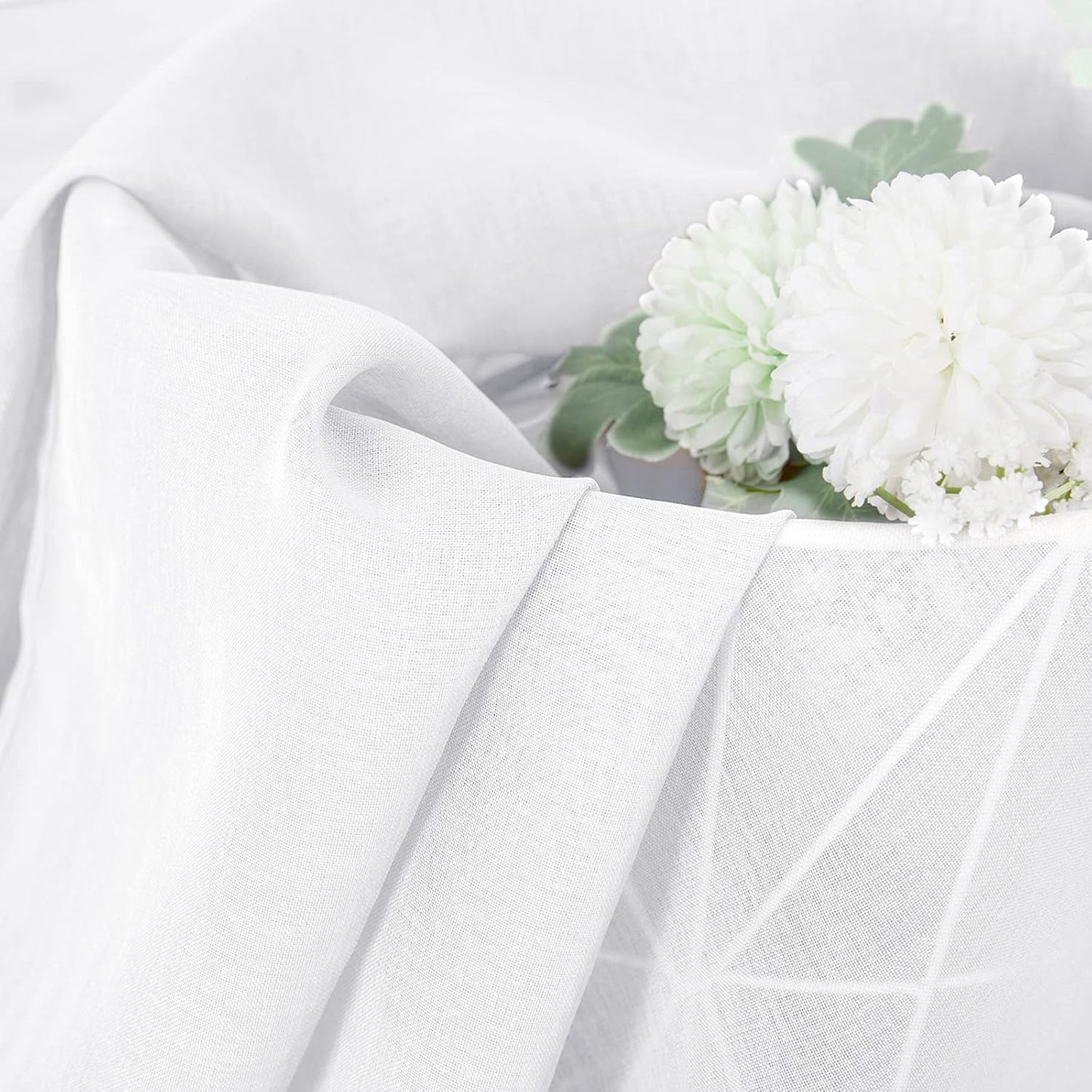 Tollpiz Short Sheer Curtain Linen Textured Bedroom Curtains Sheer Light Filtering Rod Pocket Voile Curtain for Living Room, 54 x 54 inches Long, White, Set of 2 Panels