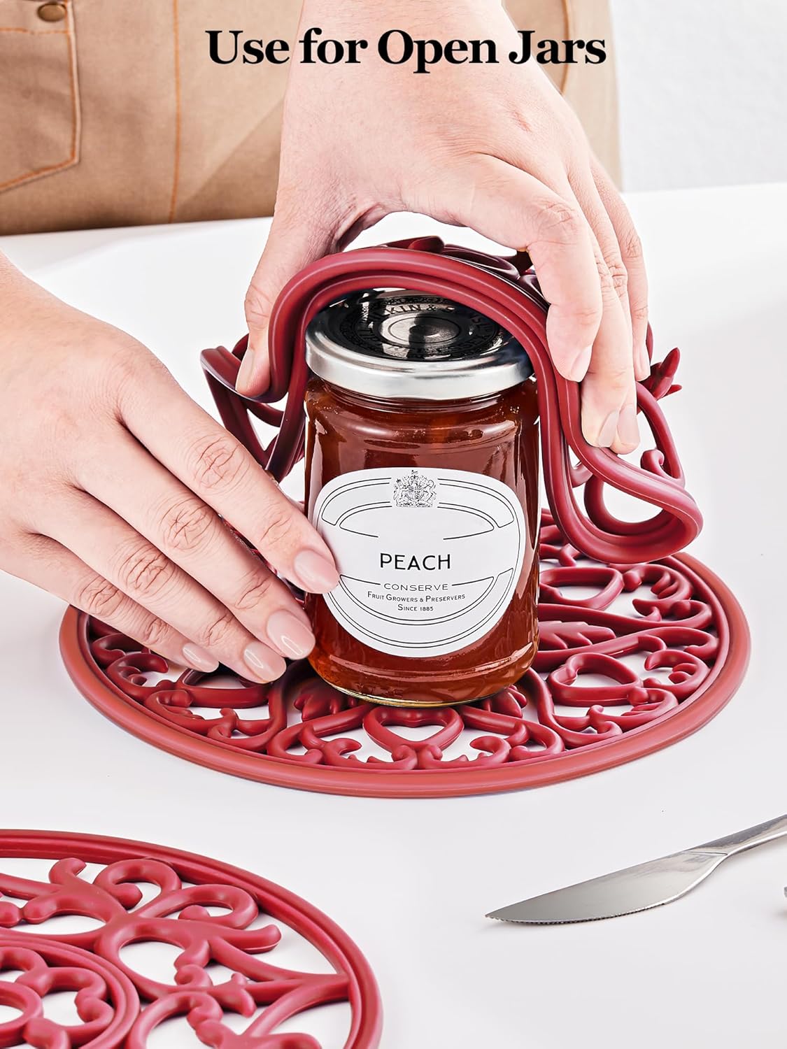 SMARTAKE 6 Set Silicone Trivets, Multi-Use Carved Trivet, Insulated Non-Slip Durable Kitchen Mats, Flexible Modern Kitchen Table Mat, for Hot Dishes, Pots, Dining Countertop, Red