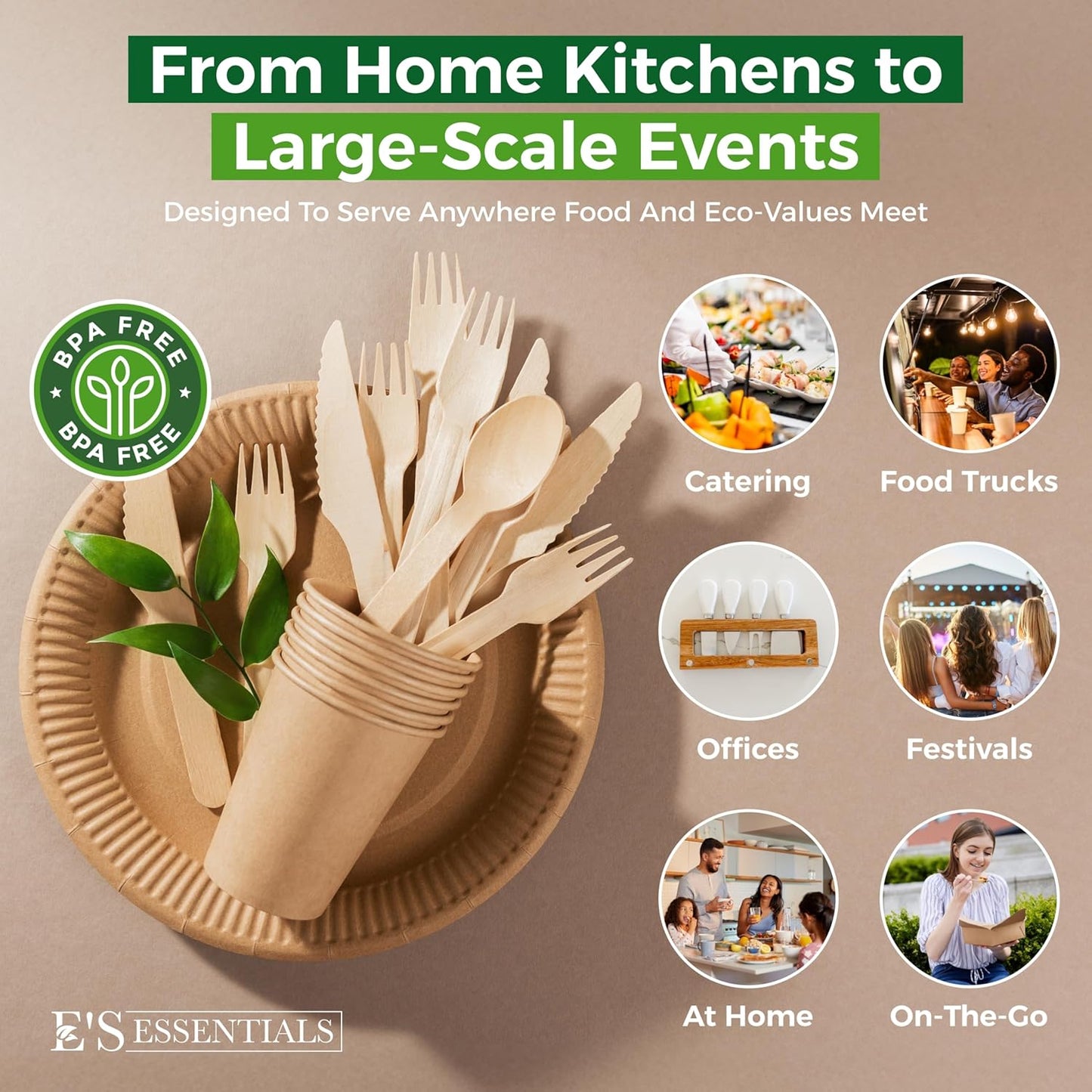 700-Piece Wooden Cutlery Set – [300 Forks, 200 Spoons, 200 Knives] – Bulk Disposable Utensils | Compostable Birchwood | Eco-Friendly, Biodegradable & Durable for Events & Everyday Use – E’s Essentials