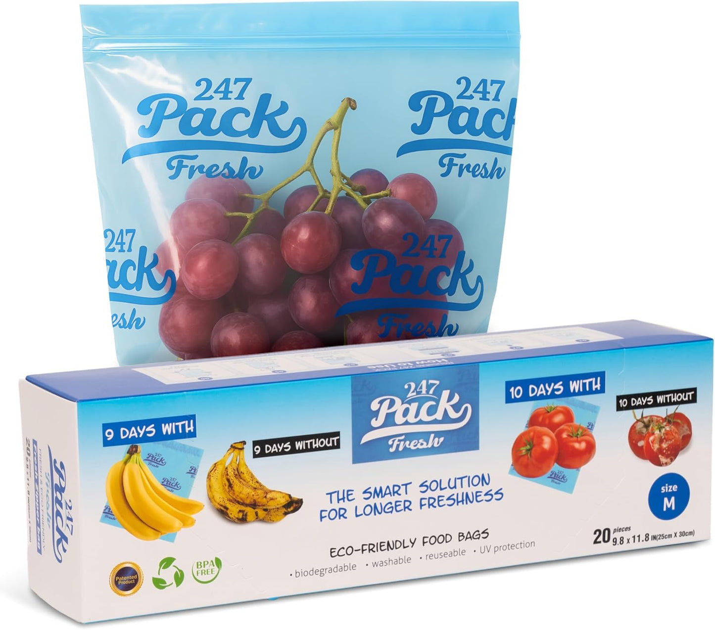 Freshpack 247 Zipper Bag, Size M 25×30 cm (4 L) – Reusable Food Storage Bags For Lunch, Helps Keep Food Fresh up to 3× Longer – Biodegradable, BPA-Free, UV-Shielded, Washable, SGS Tested