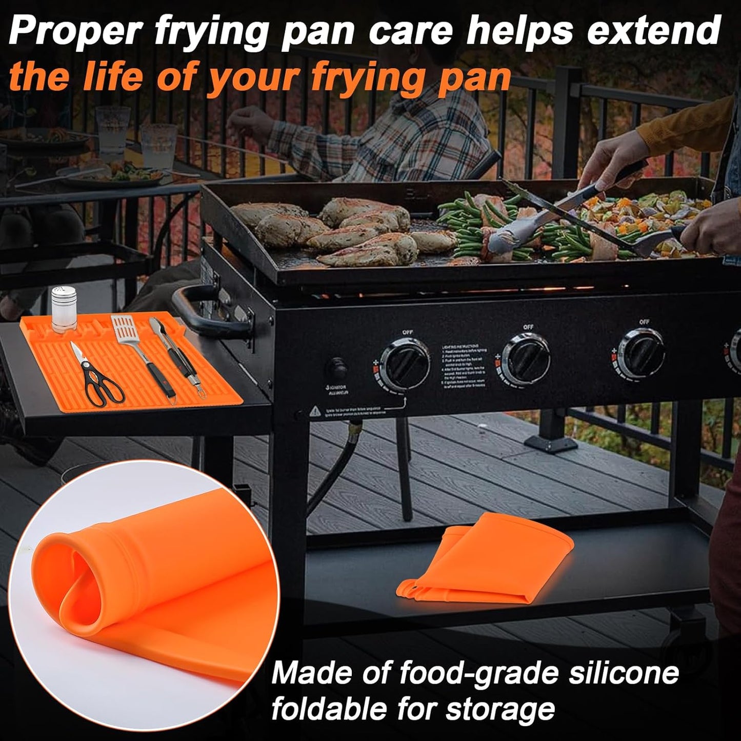 Griddle Cover Mat for Blackstone 36'' Food Grade Upgraded Silicone Griddle Mat Cover, Full Wrap-Around with Handle for Blackstone Accessories Prevent Dirt & Rust