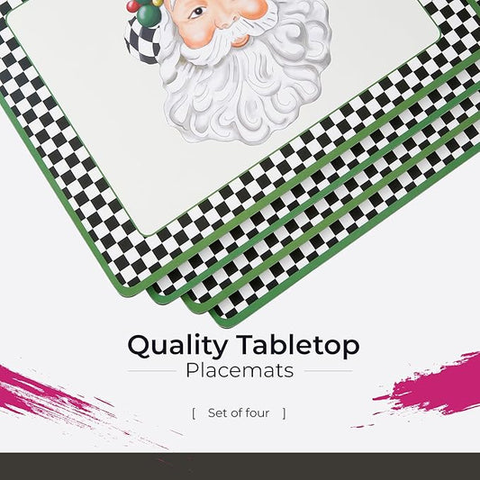 Pimpernel Black & White Collection Placemats, Set of 4 – (15.7" x 11.7") Cork-Backed Board with Lacquered Finish, Heat & Stain Resistant Dining Table Mats, Tabletop & Furniture Protection