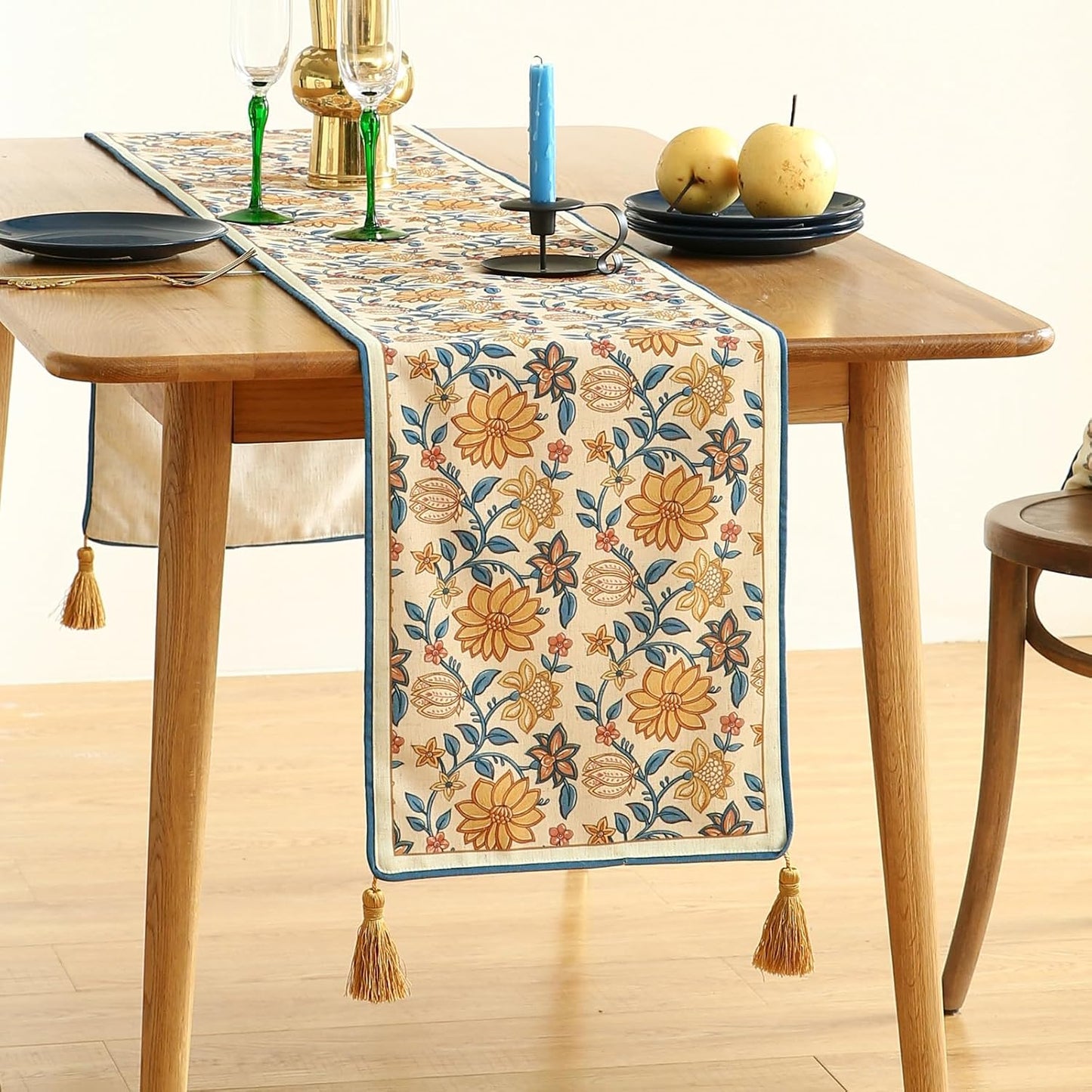 ISAENNE Designer Bohemian Elegant Linen Table Runner 71 Inches Long,Floral Pattern Duable Decor Table Runners for Dining Tables,Thanksgiving,Kitchen Tables,Christmas,12"*71"-Estevan B