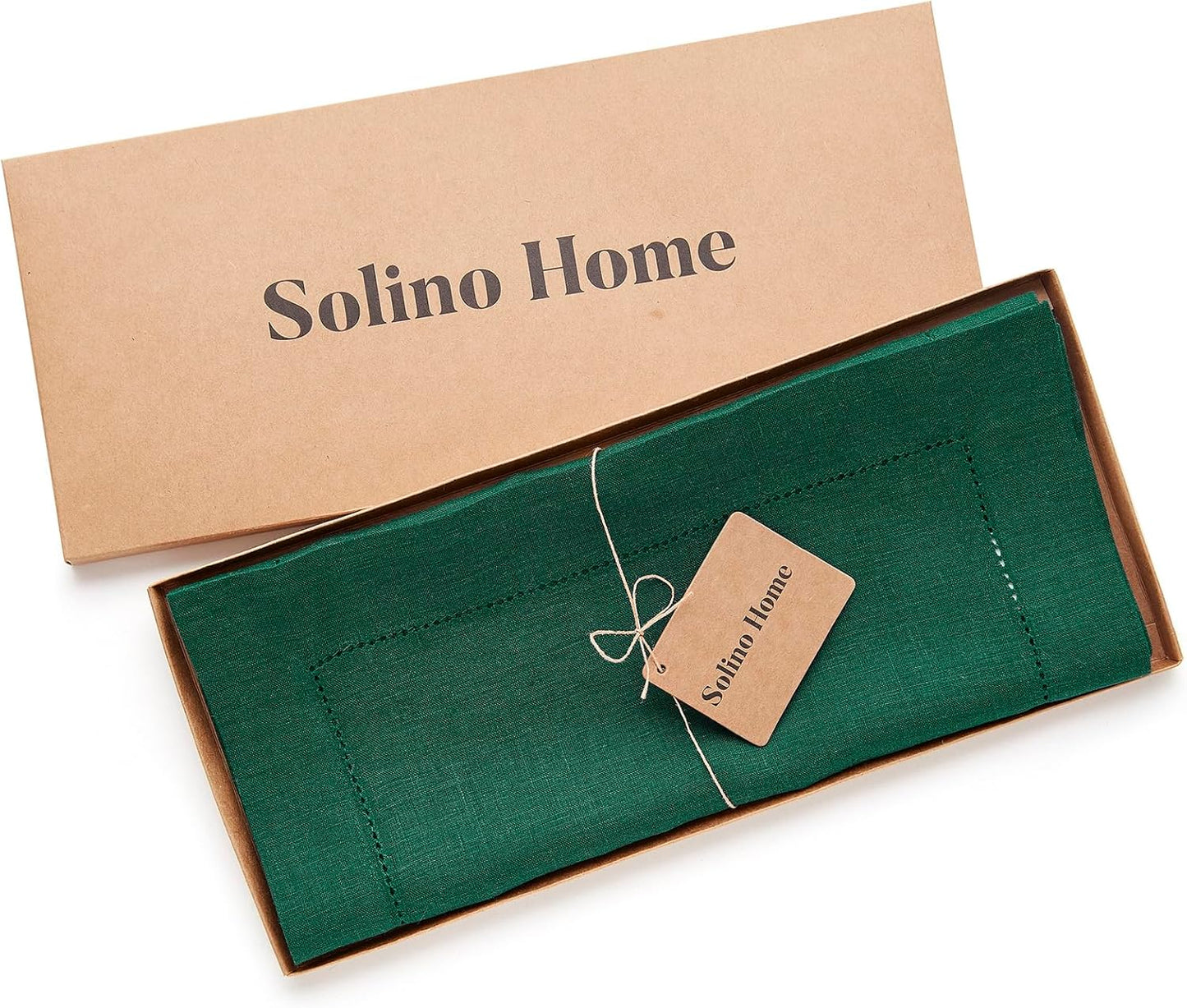 Solino Home Linen Rainforest Green Table Runner 120 Inches Long - 100% Pure Linen Hemstitch 14 x 120 Inch Table Runner for Dining, Fall, Autumn, Thanksgiving, Christmas - Classic Hemstitch