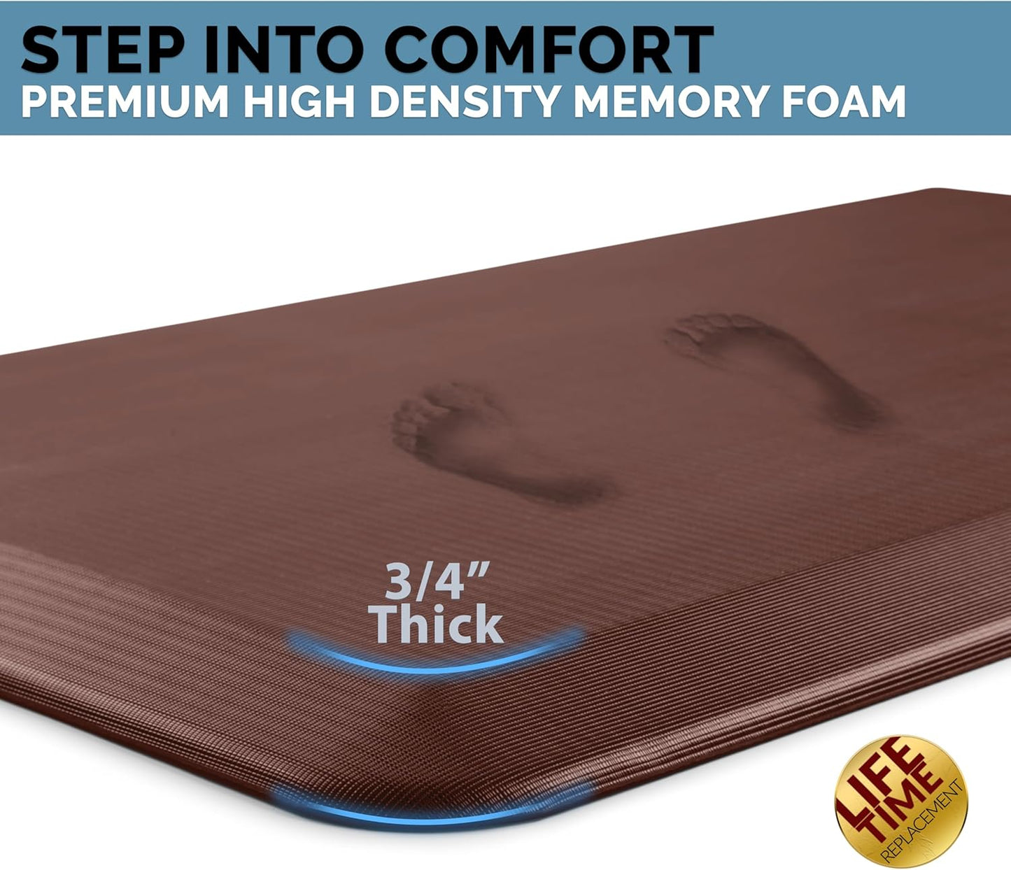 ComfiLife Anti Fatigue Floor Mat – 3/4 Inch Thick Kitchen Mats for Floor, Standing Desk Mat, Kitchen Rug – Comfort at Home, Office – Durable – Stain Resistant – Non-Slip Bottom (20" x 32", Brown)
