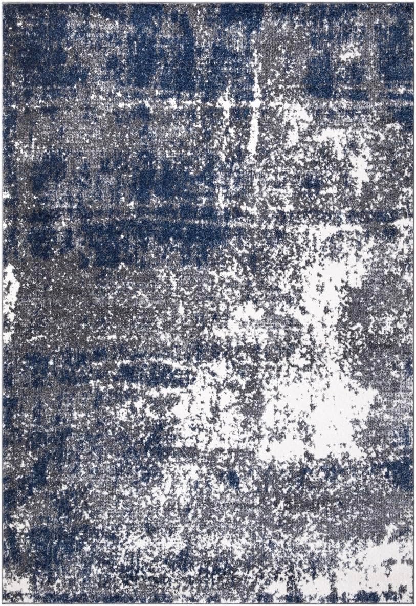 Keen Home Design Area Rugs - 5x8 Non-Shedding, Abstract Rugs for Kitchen, Living Room, Bedroom, Dining Room, Entryway - Size: 5'3" x 7'7", Navy/Grey/White