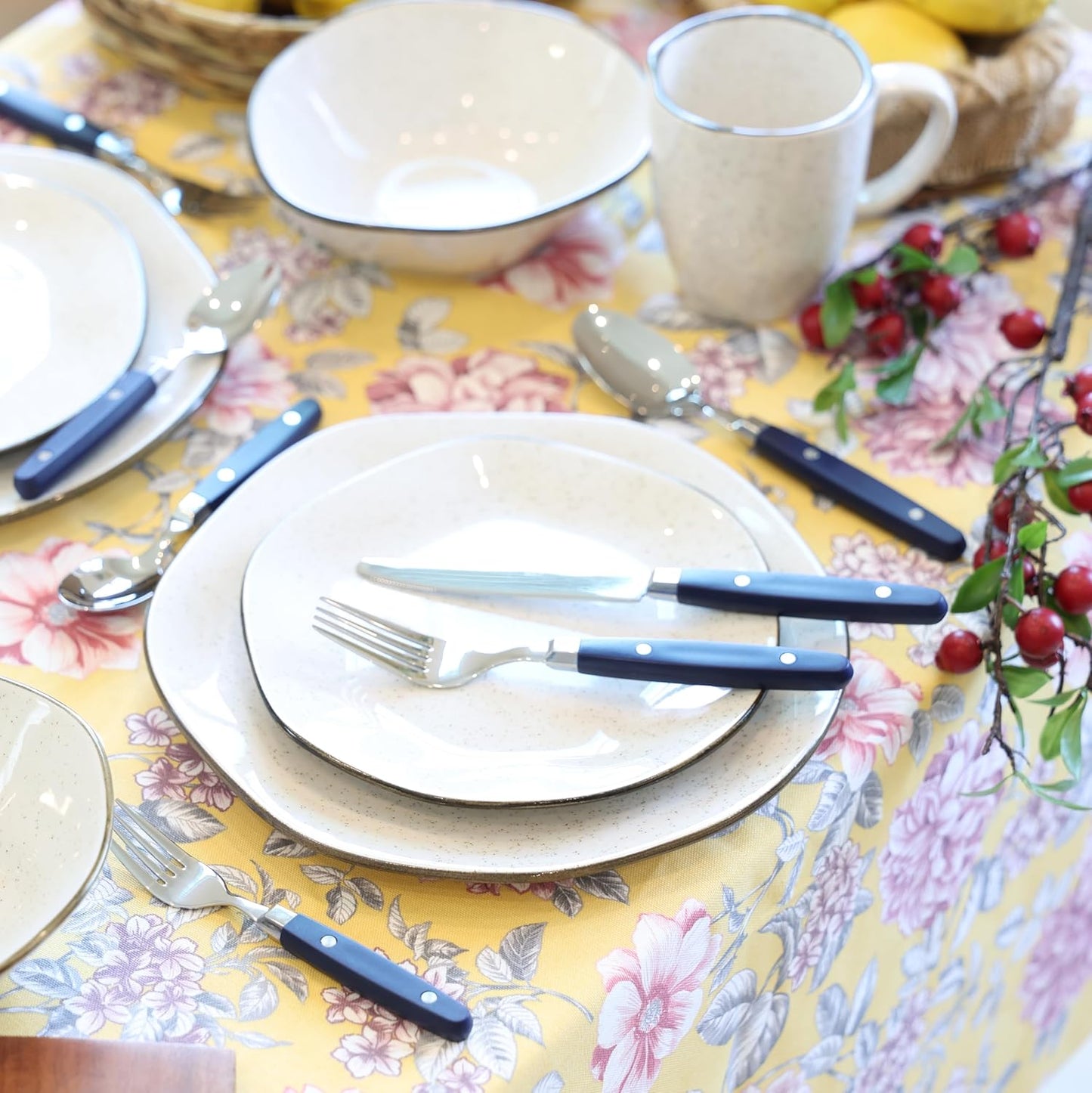 ANNOVA Silverware Set, Retro/Rivet Colorful Stainless Steel Tableware Kitchen Flatware Set Utensils, Includes Dinner Knives, Forks, Spoons, Salad Forks & Dessert Spoons (Navy Blue, 20 Pieces)