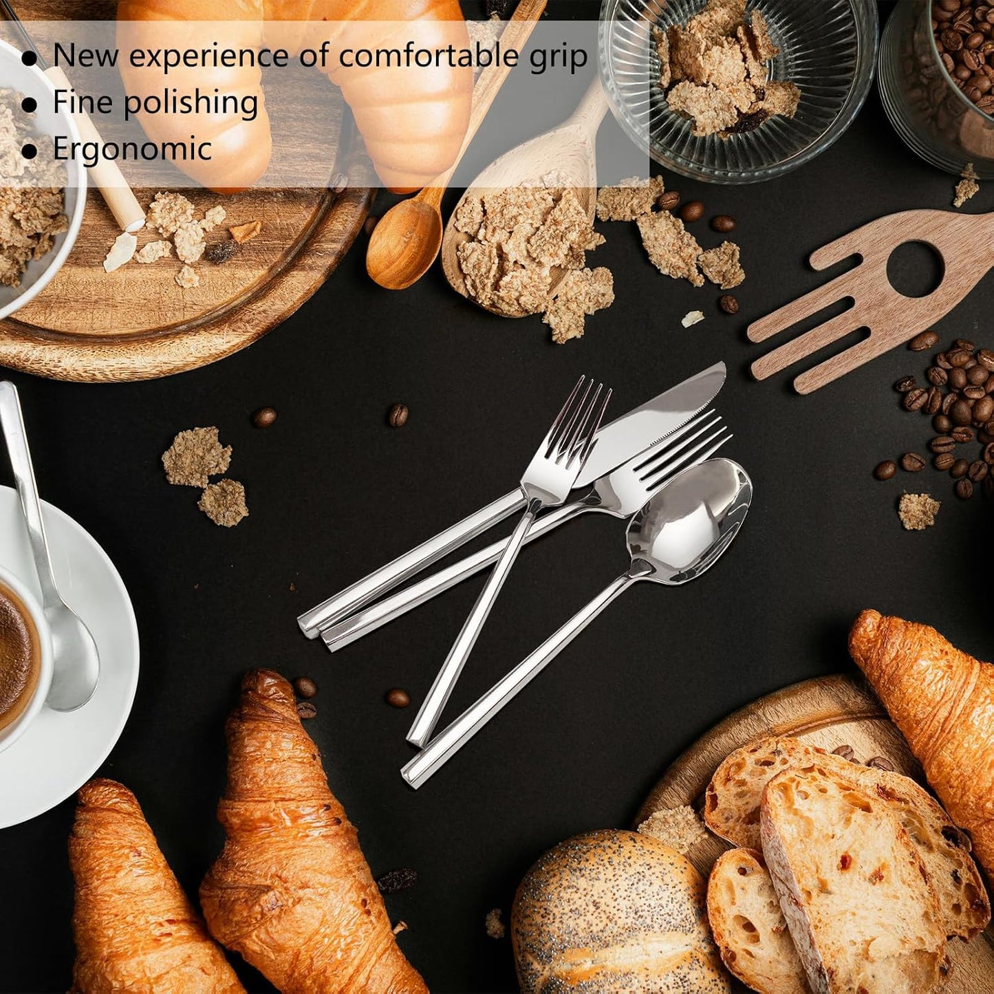 18/10 20-Piece Silverware Set, Hexagonal Flatware Set Stainless Steel, Modern Cutlery Set, Service for 4, Mirror Finish Dishwasher Safe