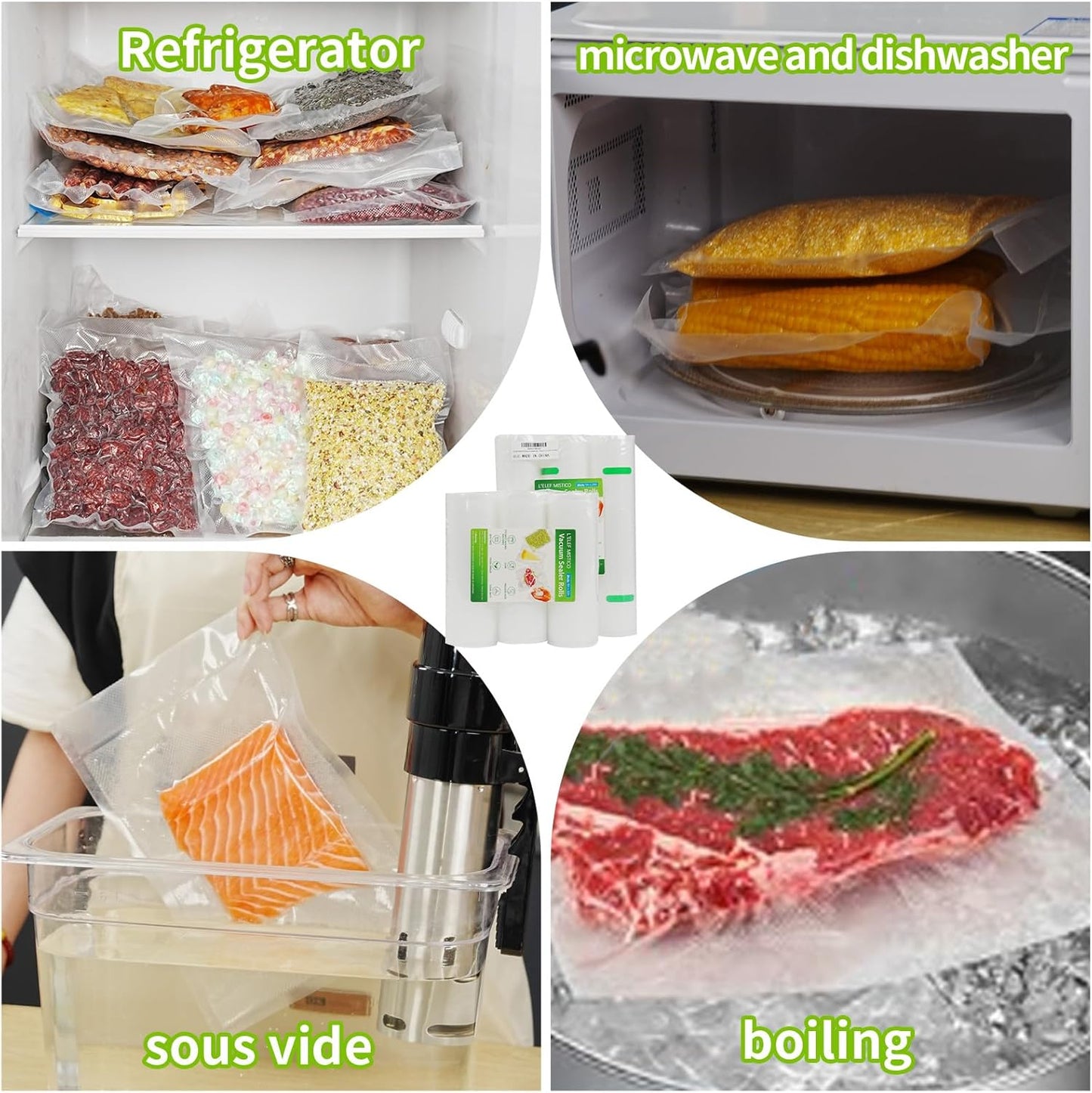 L'ELEF MISTICO Vacuum Sealer Bags for Food, 11''X20' (3 Rolls) BPA Free Food Saver Bags for Sealer, Customized Size Vacuum Storage Bags for Sous Vide or Meal Prep