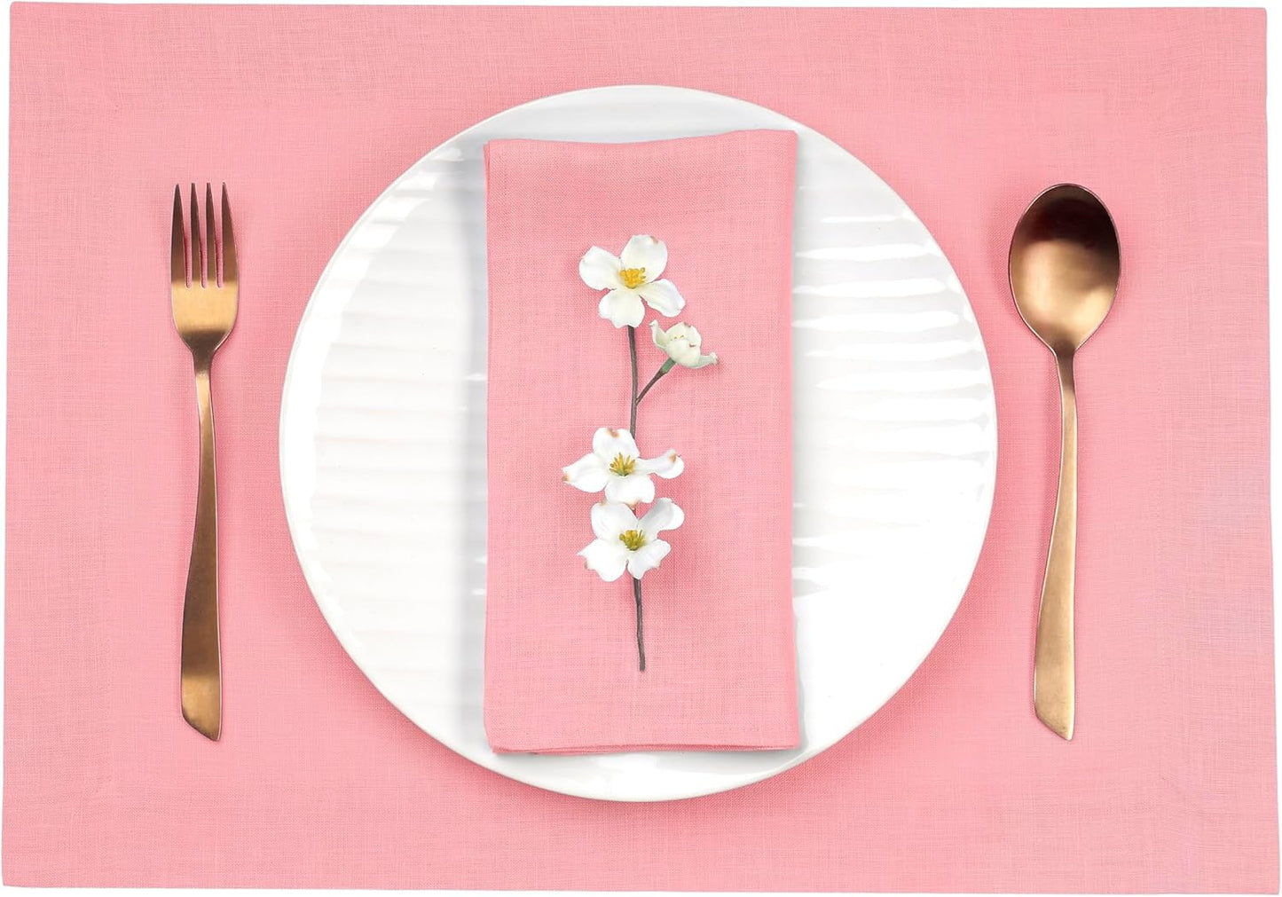 D'Moksha Homes Linen Dusty Pink Placemats Set of 4-100% Pure Linen Placemats 14 x 19 Inch for Fall, Autumn and Halloween - Handcrafted and Machine Washable