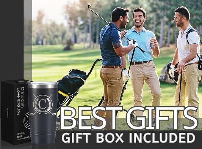 Onebttl Golf Gifts for Men with Initial for Golfer & Golf Lovers, 20oz Travel Mug, Perfect Gifts for Men, Birthday, Christmas - C