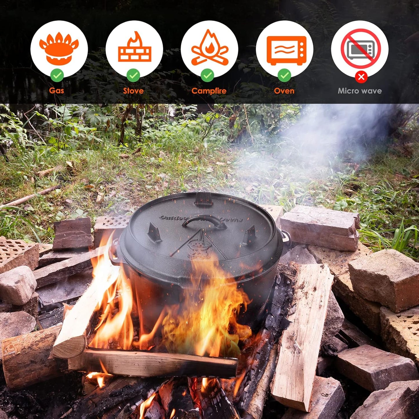 LIFERUN Dutch Oven Pot with Lid, 5 Quart Cast Iron Dutch oven, with Lifter Handle & Stand and Dual Function Lid Griddle for Home Cooking BBQ Baking