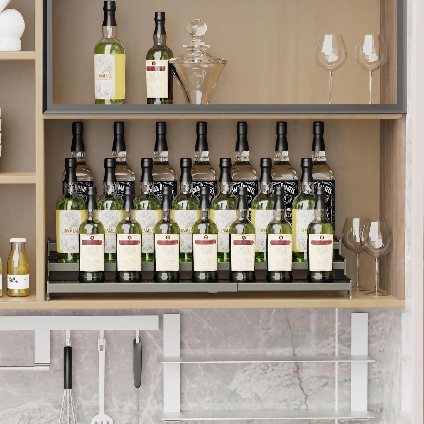 Expandable Spice Rack organizer with 3-Tier step shelf,Modern Design heavy duty,Non Skid and Visibility ,Great for Kitchen Cabinet,Bathroom,dressing table,Cupboard, Pantry and more(1PACK/GUN-GREY)