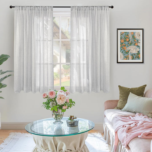 BGment Light Grey Linen Curtains 54 Inch Length for Window - Rod Pocket Short Drapes Light Filtering for Living Room Bedroom Decorative Lightweight Natural Rustic, 2 Panels Set, 42 X 54 Inch