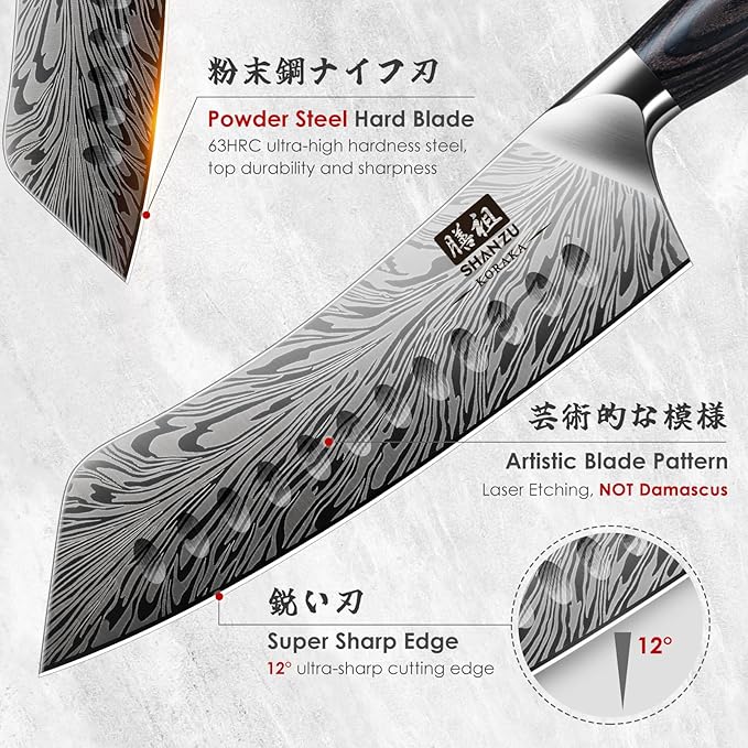 SHAN ZU 7 inch Chef Knife in Powder Steel, Ultra Sharp Japanese Santoku Knife, High Carbon Professional Kitchen Knives with Ergonomic Pakkawood Handle, Utility Knives for Meat and Vegetable