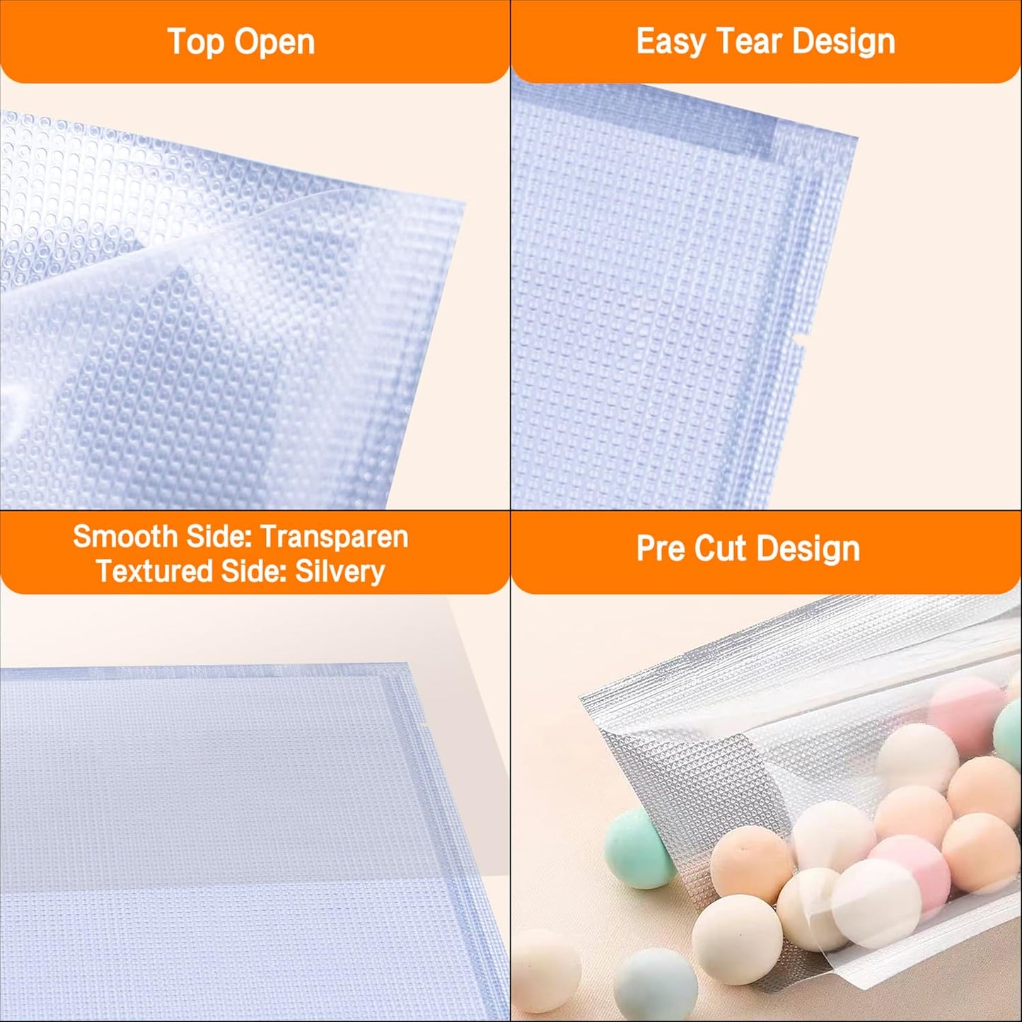 CANLENPK 6x8Inch/15x20cm Small Silver Back and Clear Front Vacuum Sealer Bags,Food Storage Bag,Seal Meal Snack Fruit Nut,Boil Steam Heat Freeze,Commercial Grade Heavy Duty Sealable Bags (100PCS)