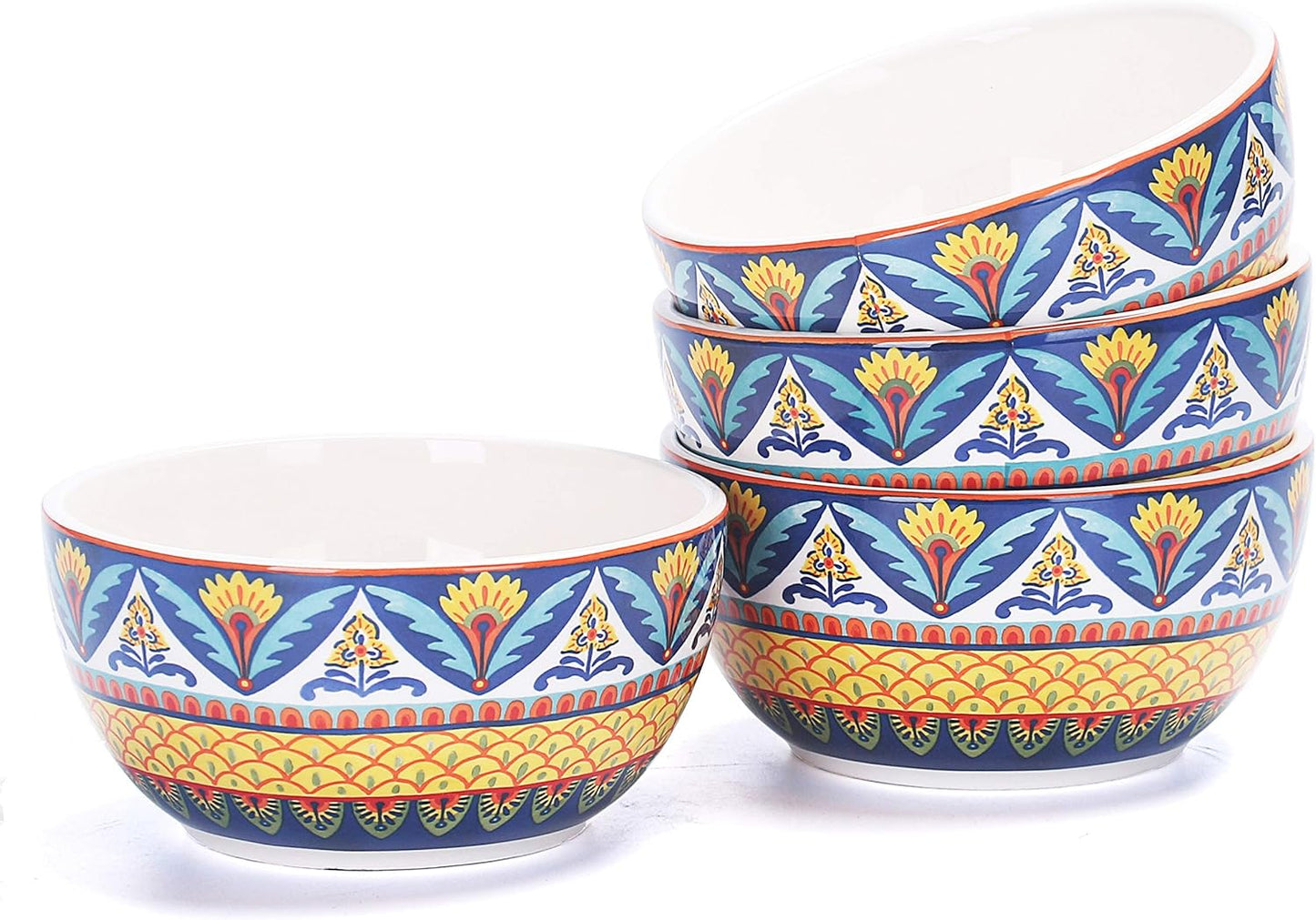 Bico Havana Cereal Bowls Set of 4, 26 oz Deep Ceramic Soup Bowls for Cereal, Salad, Noodles, Kitchen, Microwave and Dishwasher Safe, Gift for Housewarming and Thanksgiving