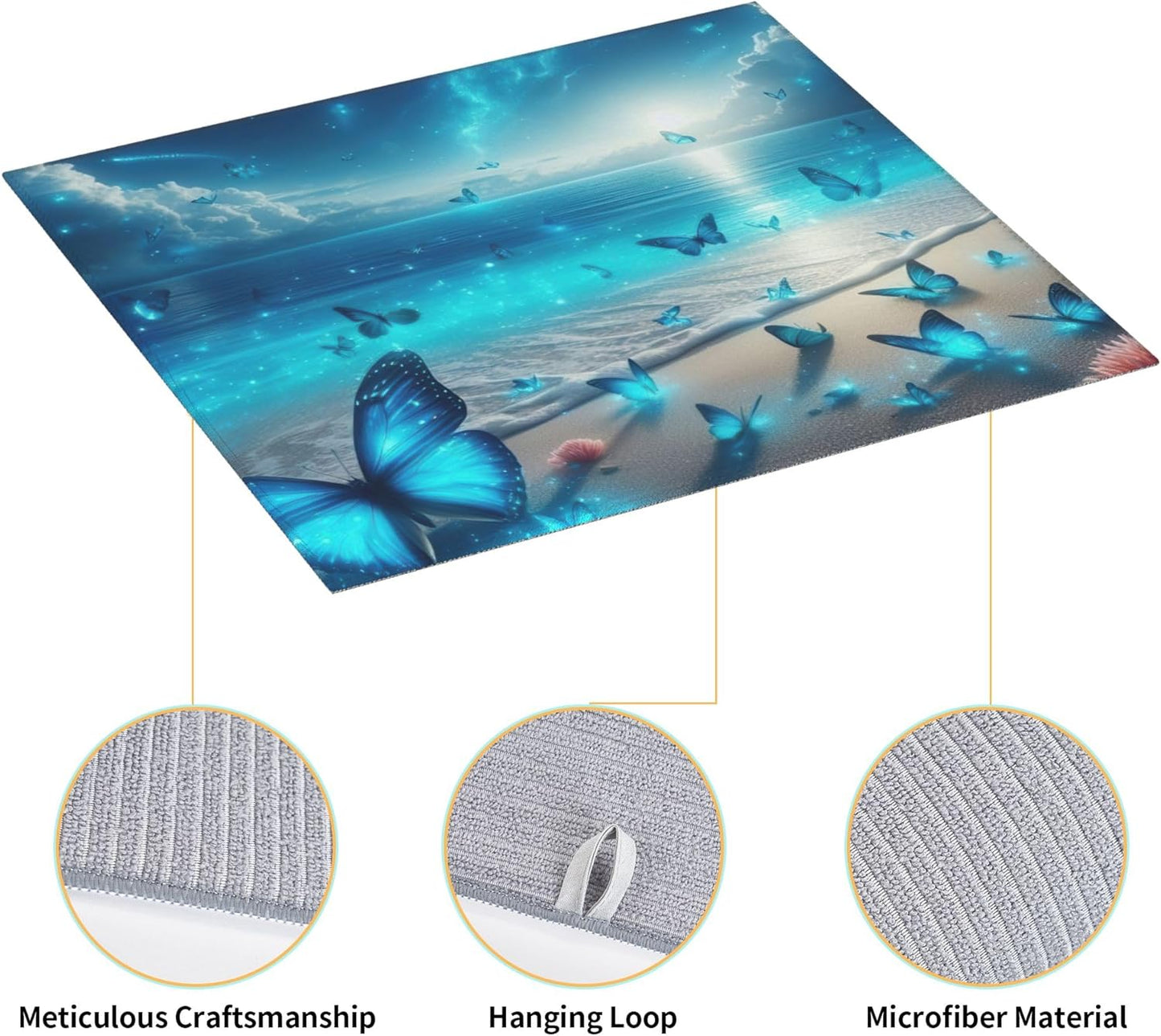 Blue Butterfly Beach Dish Drying Mat 16x18 Inch, Microfiber Absorbent Fast Dry Mat Large Dish Mat Drying Kitchen Mat, Kitchen Drying Pad for Kitchen Counter Coffee Bar Decor Gifts