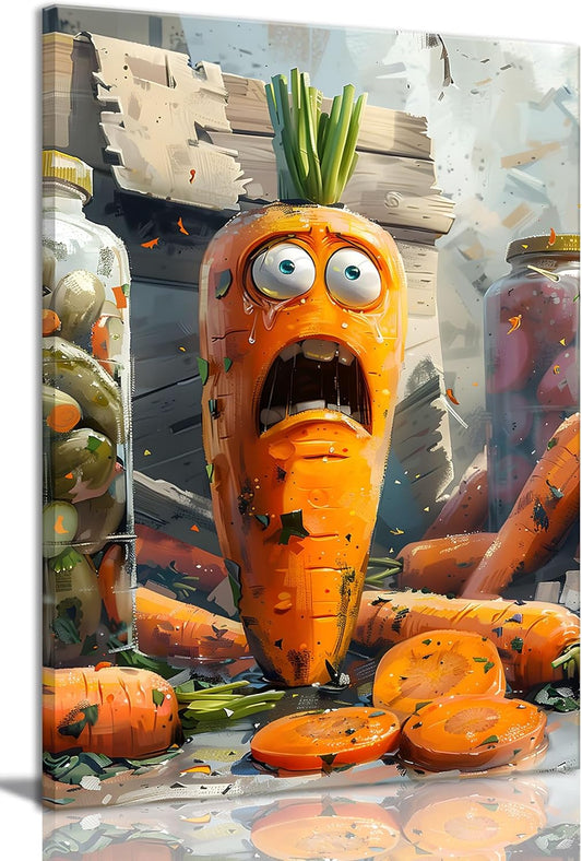 OIQArtOIQ Funny Kitchen Wall Art, Weird Kitchen Wall Decor, Vegetable Paintings Cool Postsers, Food Art, Eclectic Decor Dining Room, Chef Canvas Wall Art Print Artwork, Pickle Pictures