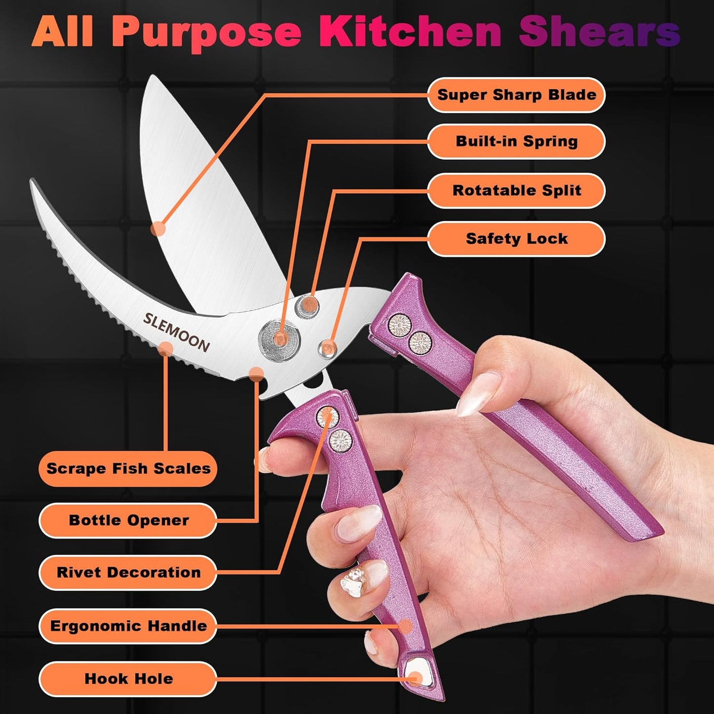 Heavy Duty Poultry Shears Meat Cutting Dishwasher Safe and Food Stainless Kitchen Shears Kitchen Scissors for Chicken Turkey Thanksgiving,Gift Box,purple