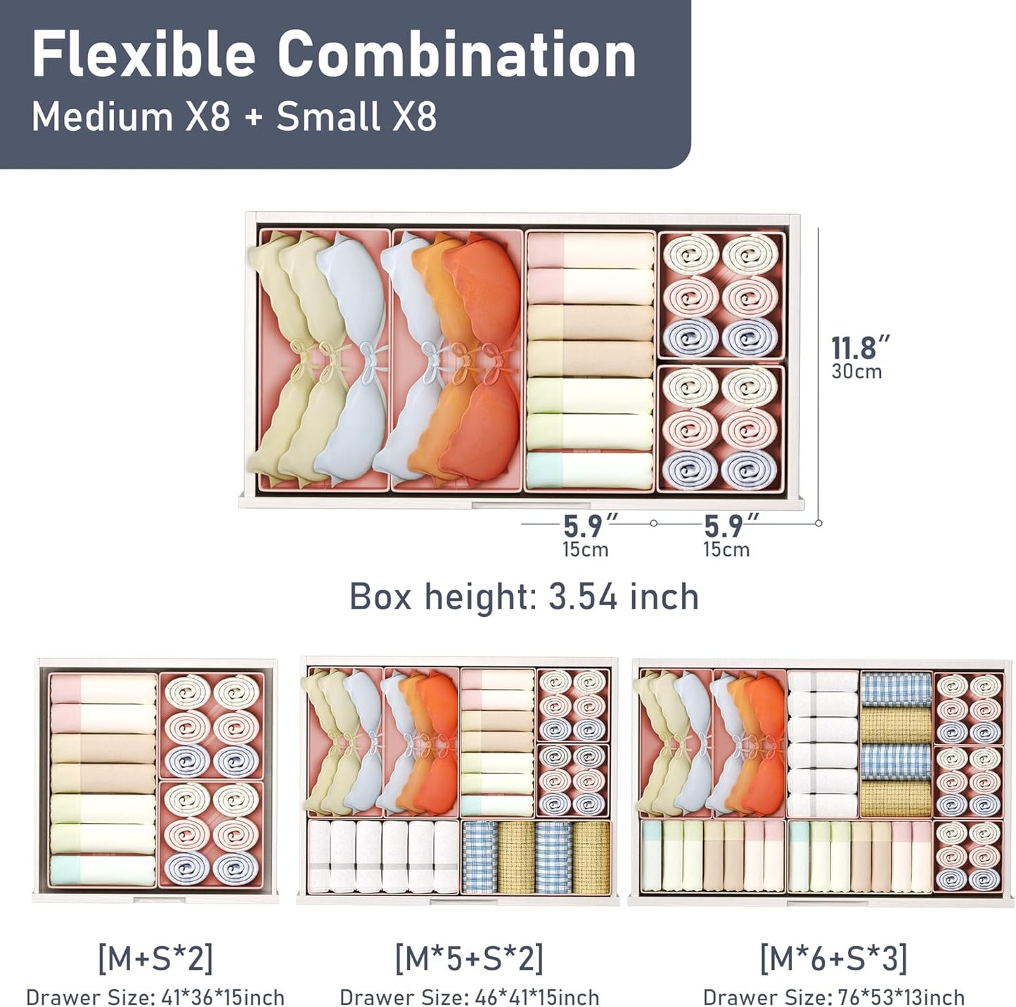 DIMJ Drawer Organizer Clothes Storage - 18 Pack Baby Dresser Organizer for Nursery, Foldable Drawer Dividers for Bedroom Closet Organization, Fabric Storage Bins for Socks, Underwears, Bras