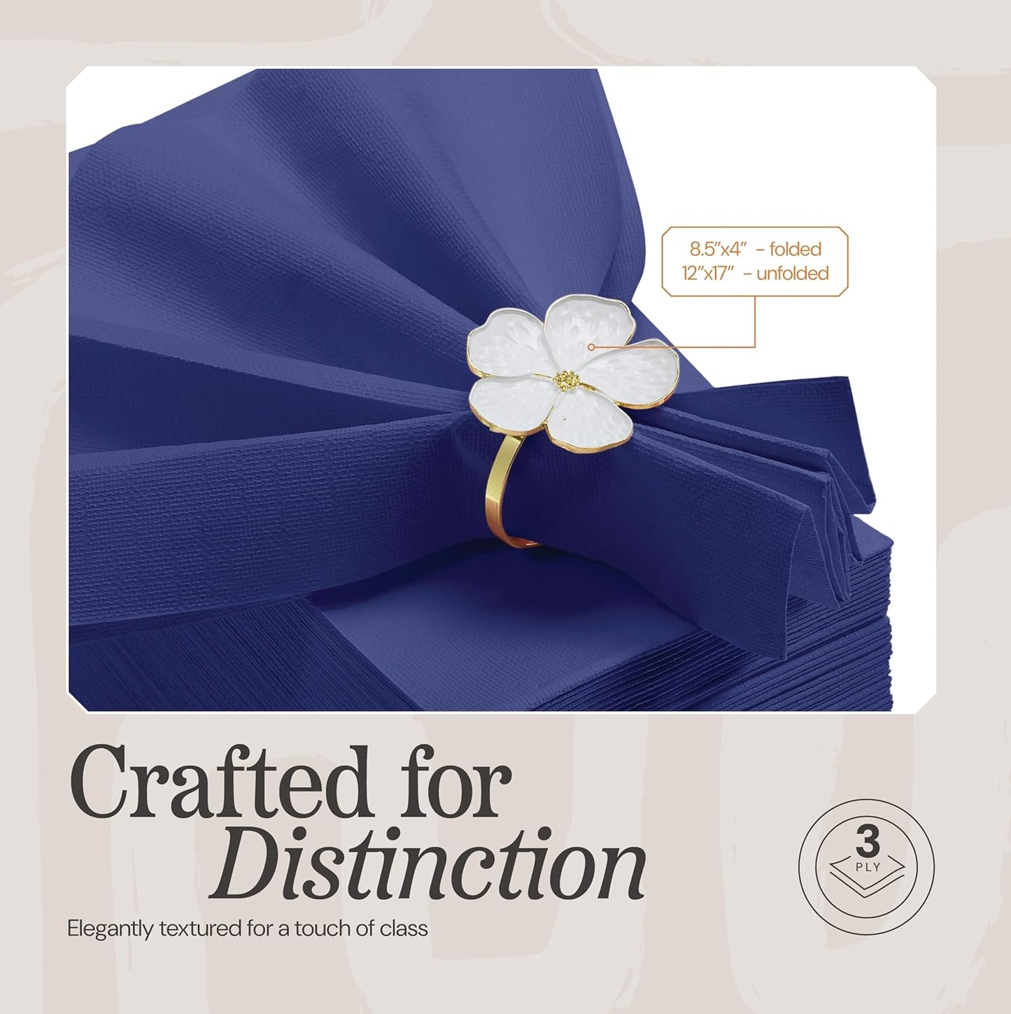 300 Pack Disposable Blue Napkins Paper, 3-Ply, 12" x 17" Blue Paper Napkins, Decorative Hand Guest Towels, For Wedding, Kitchen or Event