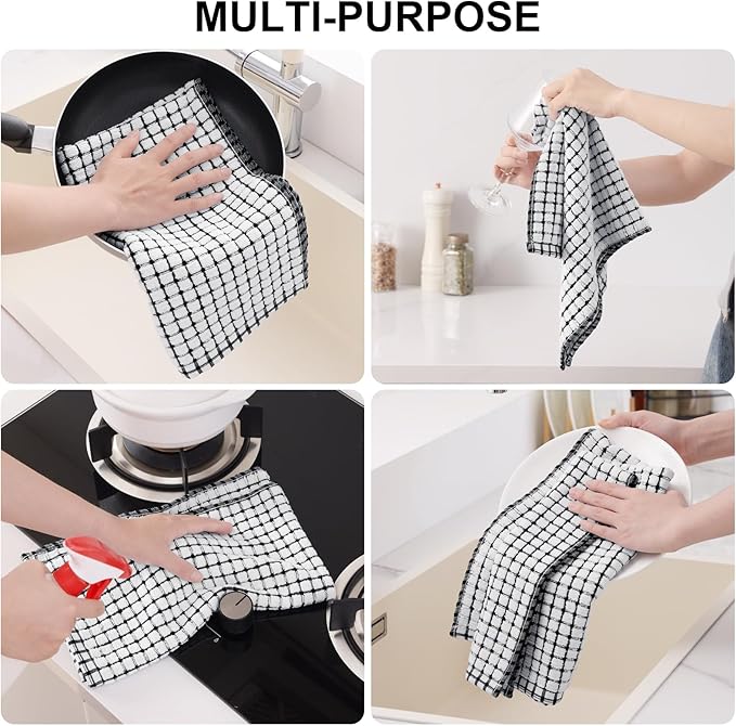 Kitinjoy Cotton 6 Pack Terry Kitchen Towels, 16 x 25 Inches Super Soft and Absorbent Dish Towels, Quick Drying Hand Towels for Kitchen Drying, Black