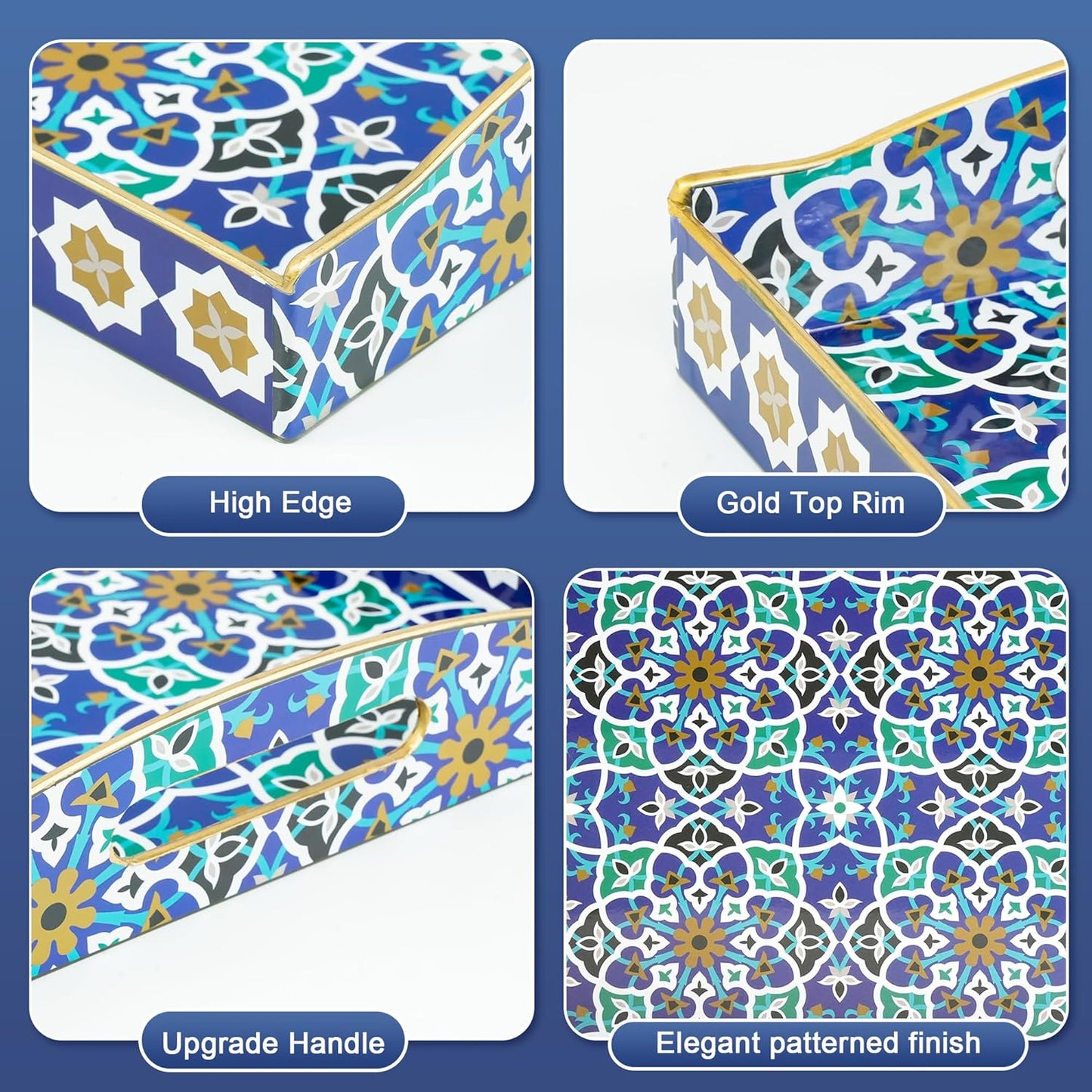 Gifturbo Serving Tray with Two Handles,Decorative Tray for Coffee Table, Plastic Rectangular Durable Serving Trays for Living Room, Bathroom, Outdoors, Blue