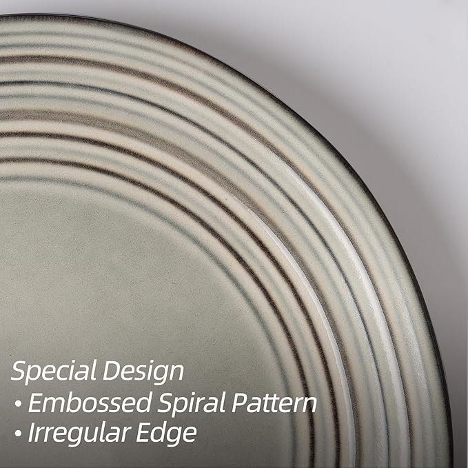 Famiware Twilight Plates and Bowls Sets 12-Piece Stoneware Dinnerware Sets, Dishes Set for 4, Hand-made Reactive Glaze Dish Set, Terre-verte