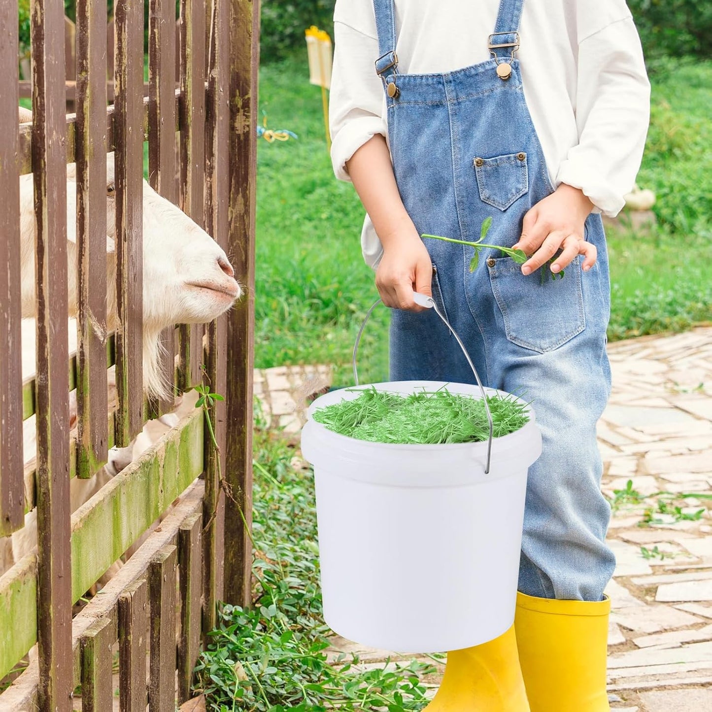 4 Gallon Plastic Food Storage Bucket with Metal Handle, Food Grade Round Pail with Lid, White, 4 Packs