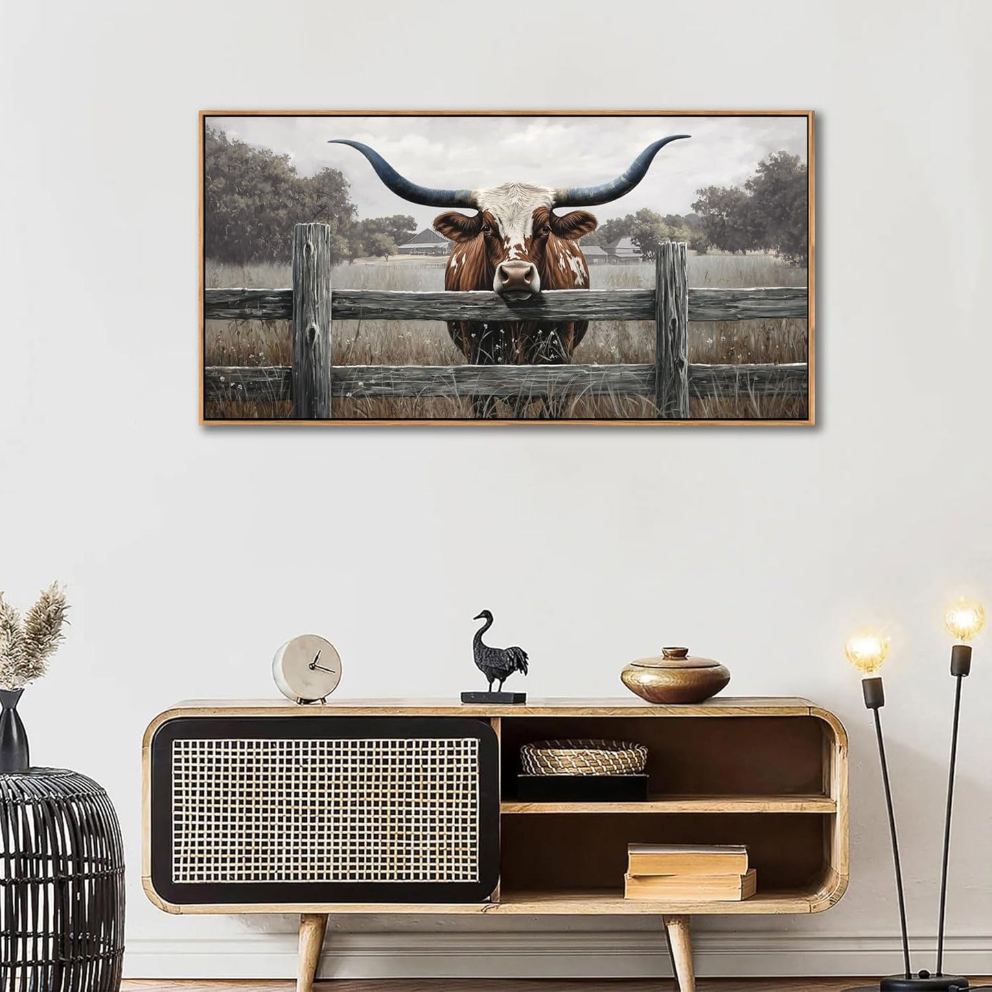 Highland Cow Wall Art - Rustic Farmhouse Wall Art for Country Wall Decor, Vintage Artwork for Walls, Framed Pictures for Living Room, Large Canvas Painting for Bedroom Above Bed 20×40IN