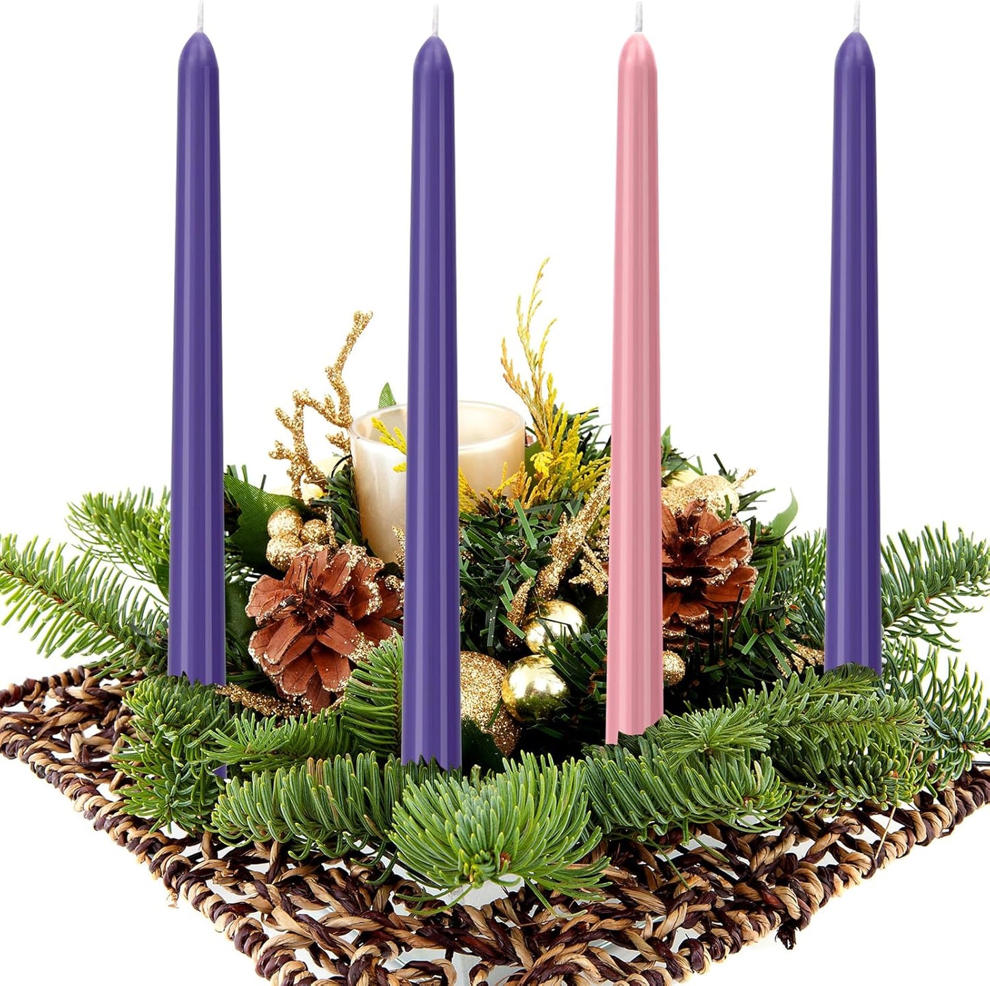 4 Pack Advent Taper Candles Premium Hand Dipped 10in Unscented Christmas Taper Candles - Ideal for Seasonal Celebrations, Holidays, Church, Celebration, Party