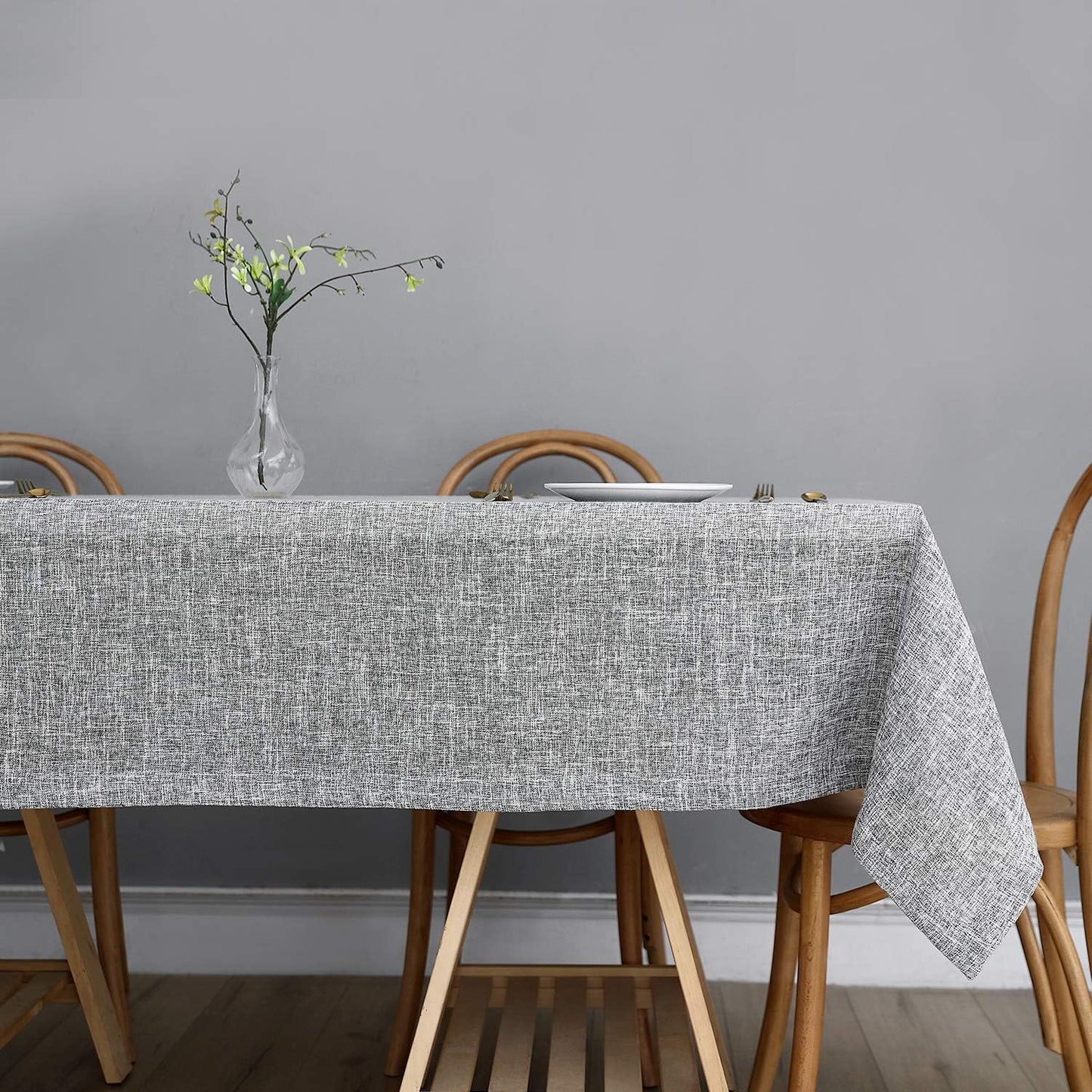 maxmill Flaxy Faux Linen Table Cloth with 2-Tone Slubby Texture Wrinkle Free Anti-Shrink Soft Tablecloth for Kitchen Dining Tabletop Outdoor and Indoor Use Rectangle 60 x 104 Inch Light Gray