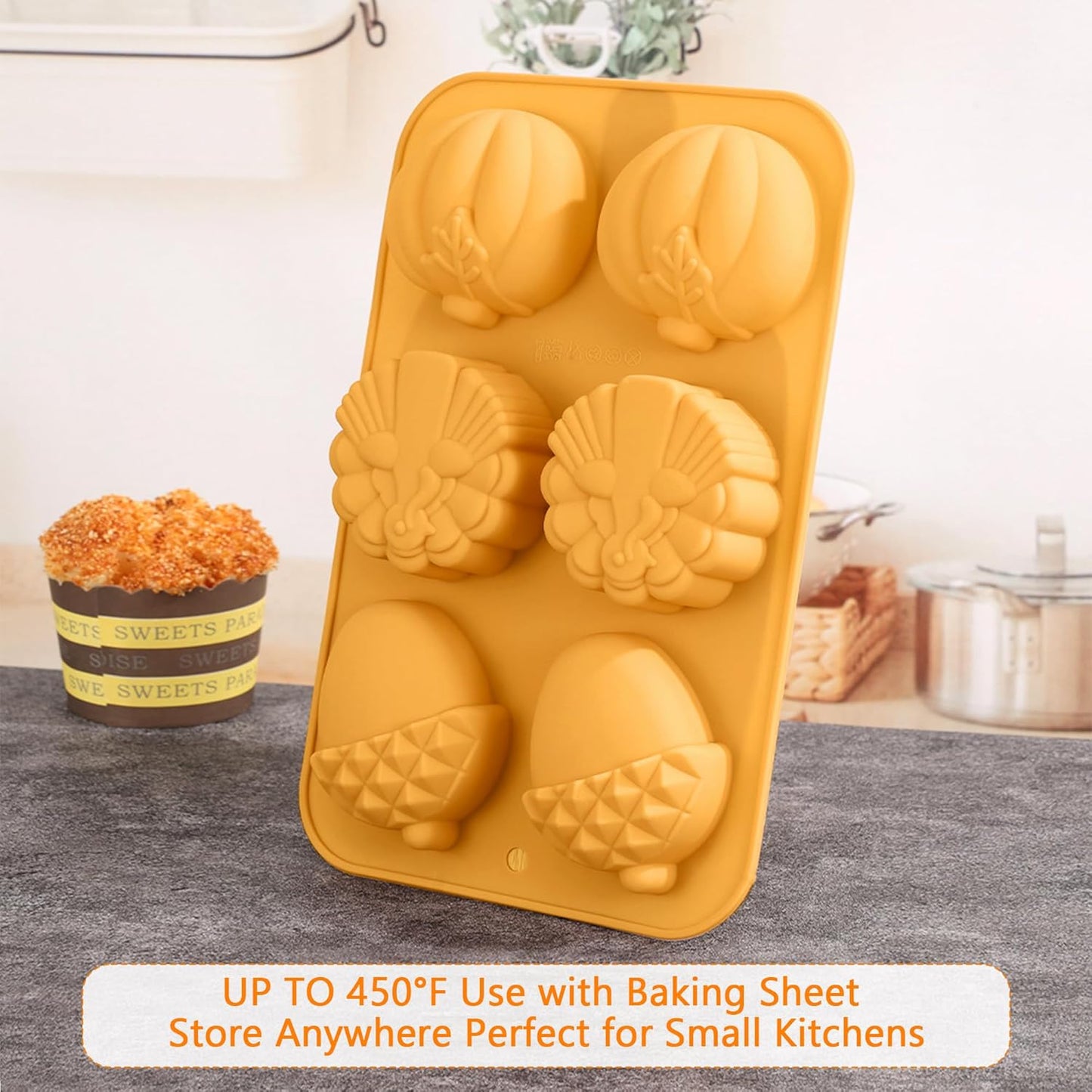 3-Pack 6-Cup Silicone Muffin Pans, Nonstick Cupcake Baking Molds, Muffin Cupcake Pans Molds for Baking, BPA/PFA-Free, Dishwasher & Oven Safe - Orange