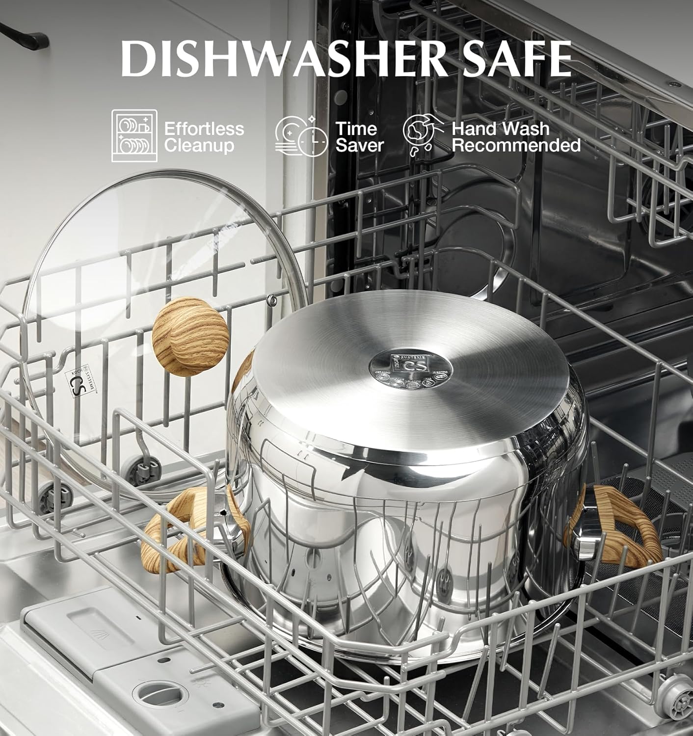 KOCH SYSTEME CS Stainless Steel Pot - 4 Quart Induction Stainless Steel Stock Pot with Lid for Pasta, Soup, Spaghetti, Steel Soup pots with Heat-Resistant Bakelite Double Handle, Dishwasher Safe