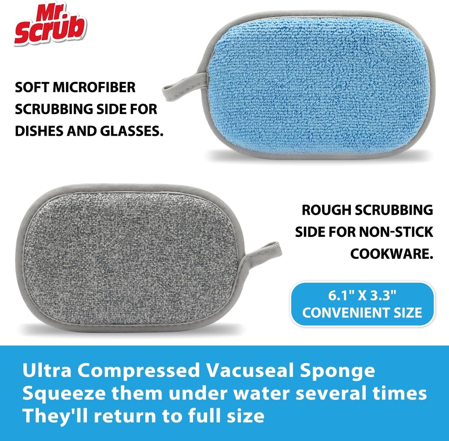 Sponges Kitchen Dish Sponge for Washing Dishes Cleaning Kitchen, All-Purpose, 6 Pack, Non Scratch, Rough Scrubbers Side for Non-Stick Cookware, Soft Microfiber Scrub Side for Dishes, Mr. Scrub