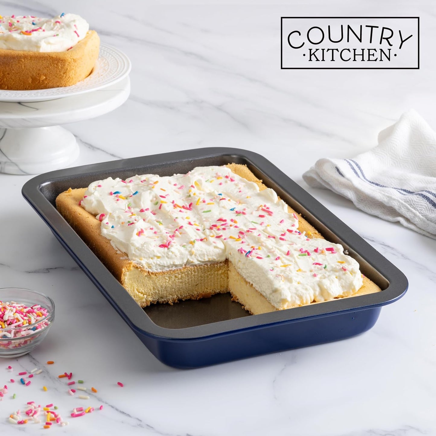 Country Kitchen Baking Pans Set - 10 Piece Non-Stick Cake Pans with Carry Lids for Easy Storage & Travel, Perfect for Parties - Stackable, Navy