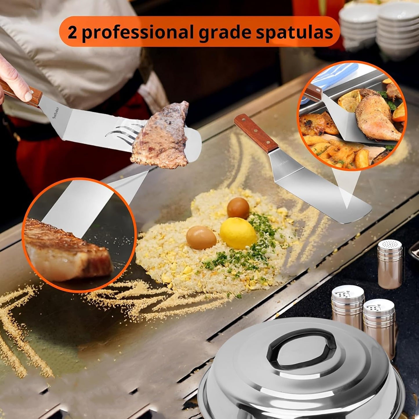 Onlyfire Griddle Accessories Kit, 9PCS Flat Top Grill Accessories Set for Blackstone and Camp Chef, 12" Melting Dome,Grill BBQ Spatulas,Chopper/Scraper, Tongs,Great for Cooking Indoor or Outdoor