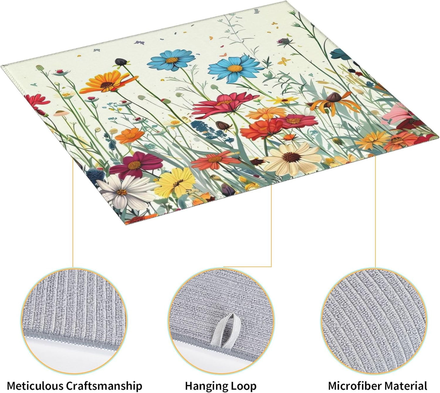 Butterfly Flowers Dish Drying Mat 16x18 Inch, Microfiber Absorbent Fast Dry Mat Daisy Floral Large Dish Mat Drying Kitchen Mat, Kitchen Drying Pad for Kitchen Counter Coffee Bar Decor Gifts