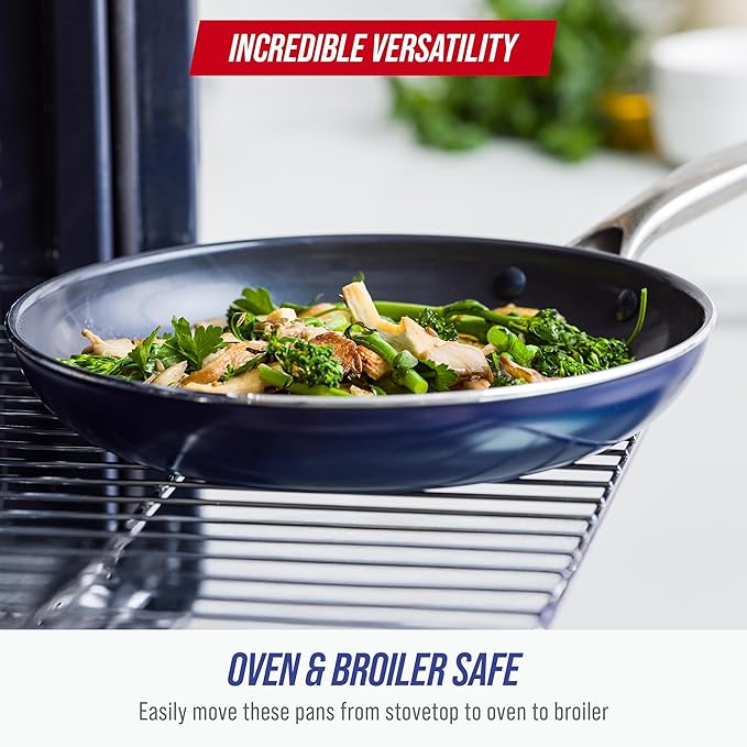 Blue Diamond 8 Inch Nonstick Frying Pan, PFAS Free Ceramic Egg and Omelet Pan, Diamond Infused Nonstick Skillet, Dishwasher & Oven Safe, Stay Cool Handle, Durable Non Toxic Metal Utensil Safe, Blue