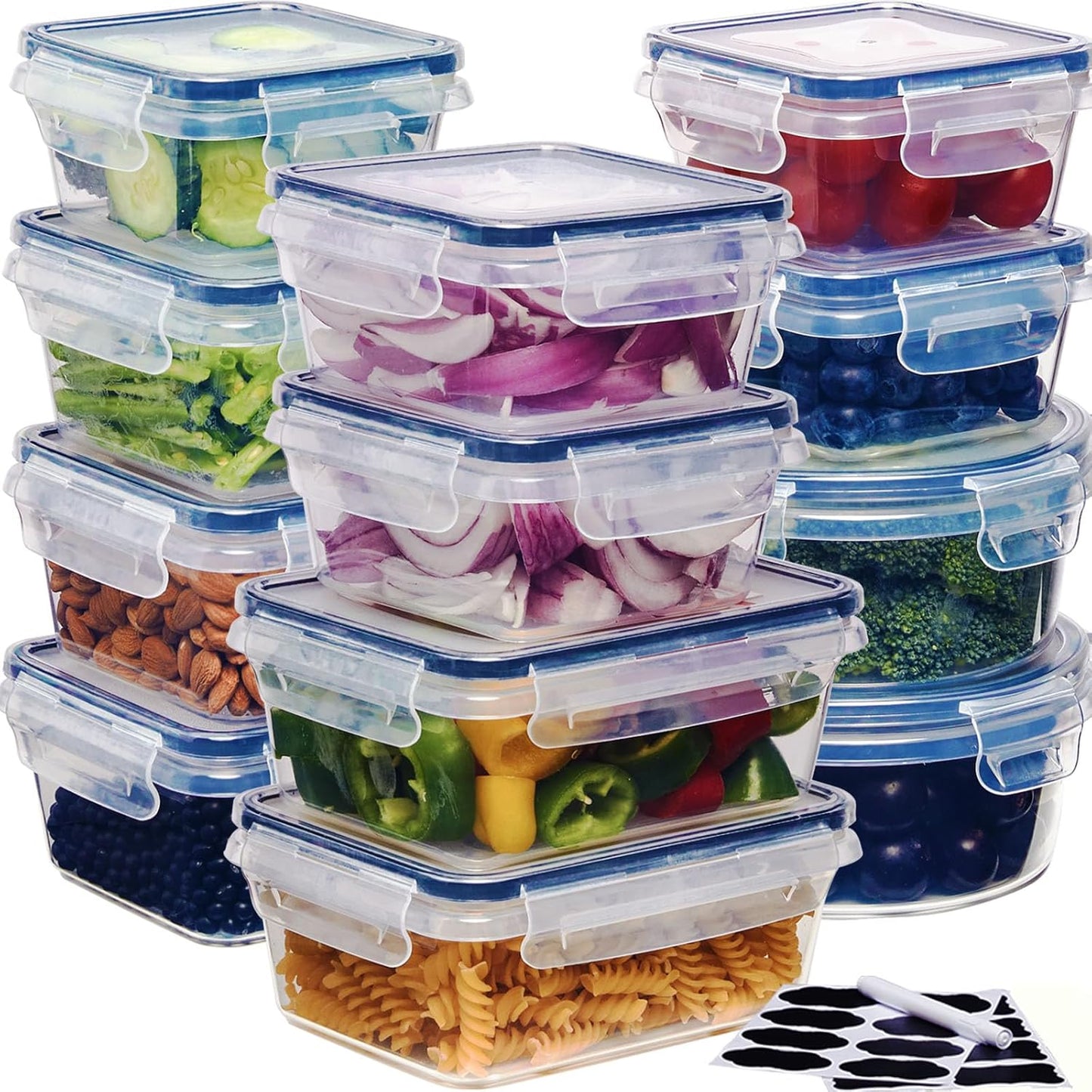 24-Pack Food Storage Container Set kitchen organizers Meal Prep Containers Lock Lids Reusable Plastic Lunch Box Snack Salad Containers 12 Boxes and 12 Lids Pantry and Kitchen Organization