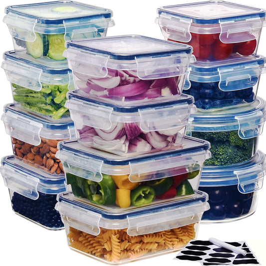 24-Pack Food Storage Container Set kitchen organizers Meal Prep Containers Lock Lids Reusable Plastic Lunch Box Snack Salad Containers 12 Boxes and 12 Lids Pantry and Kitchen Organization