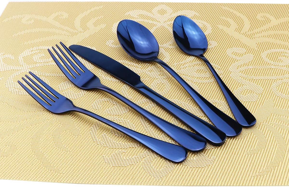 Gugrida 20-Piece Mirror Polished Reusable Utensils Vitalt Healthy & Eco-Friendly Stainless Steel Blue Flatware Tableware Dinnerware Set, Shiny Cutlery Knife Fork Spoon Set, Service for 4