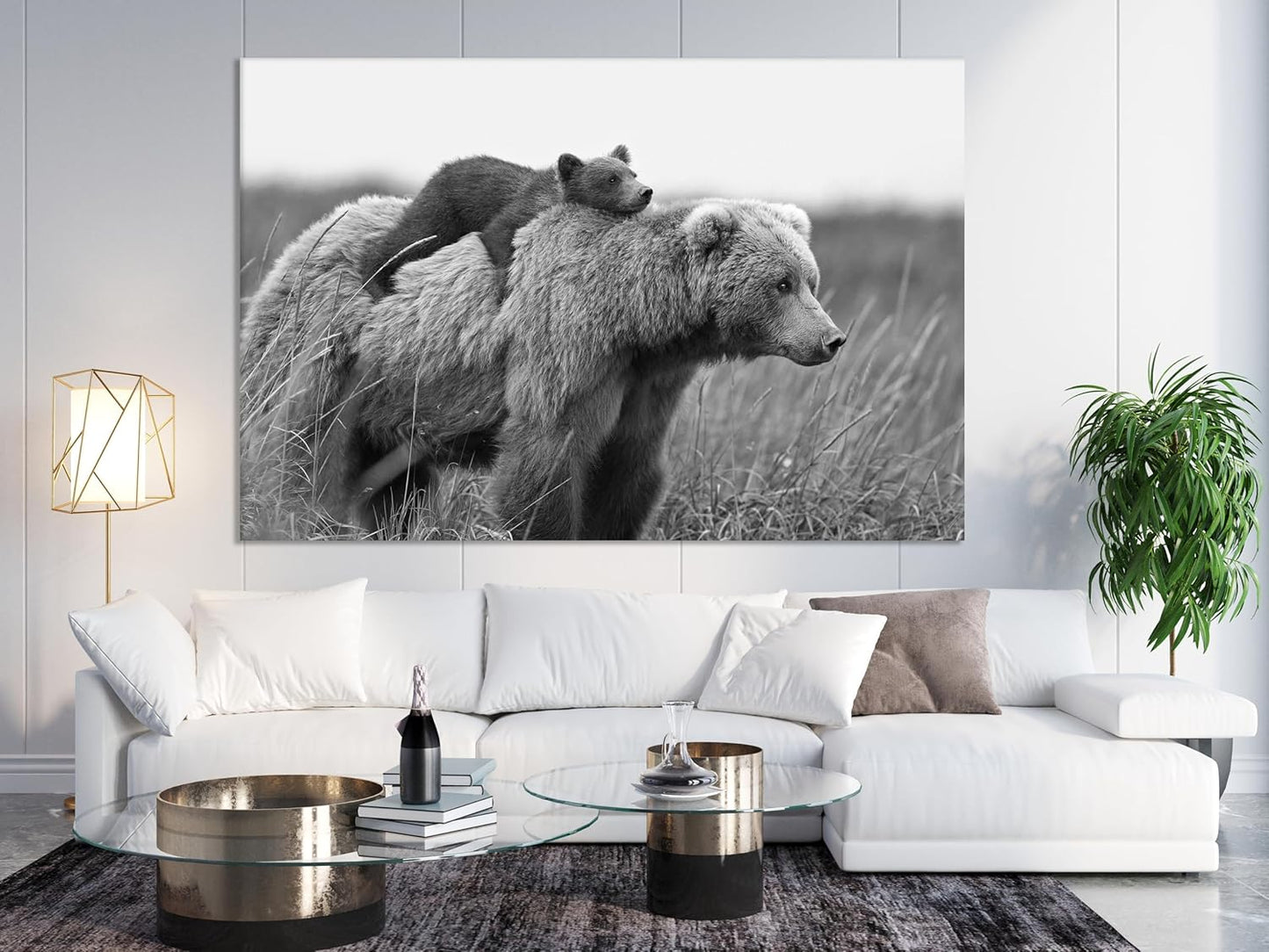 Wildlife Canvas Prints - Wild Animals Home Decor - Medium, Large, and Extra Large Wall Art for Living Room, Bathroom, Kitchen (Mom and Baby Bears, 39L" x 59W")