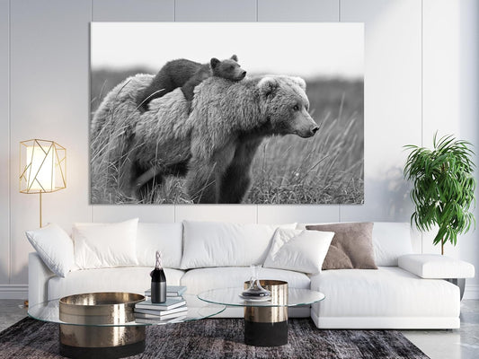 Wildlife Canvas Prints - Wild Animals Home Decor - Medium, Large, and Extra Large Wall Art for Living Room, Bathroom, Kitchen (Mom and Baby Bears, 24L" x 36W")